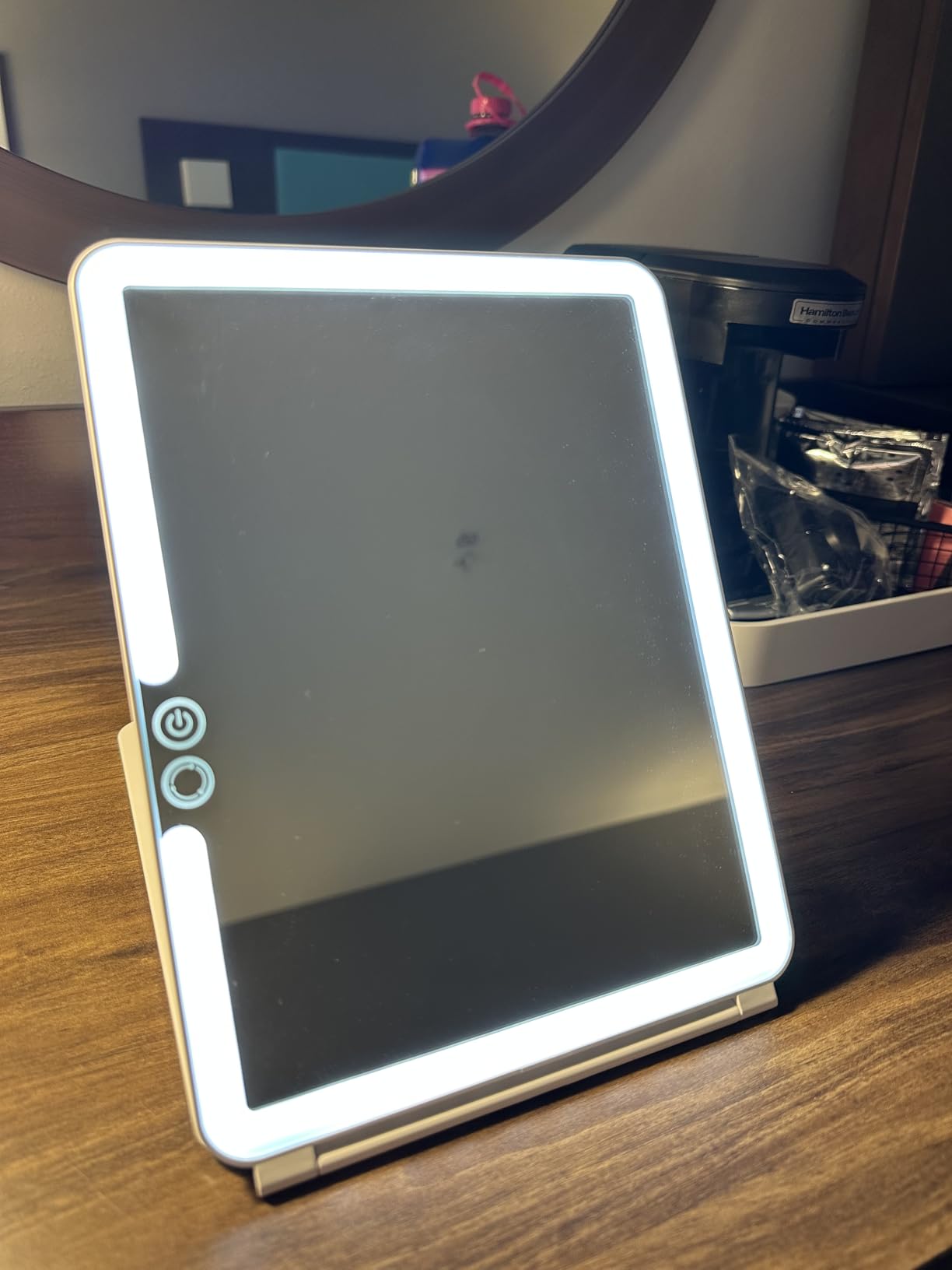 deweisn Folding Lighted Makeup Mirror with 72 LEDs 3 Colors Light Modes USB Rechargable 1800mA Batteries Portable Ultra Thin Compact Vanity Mirror Dimmable Travel Mirror - Customer Photo 1