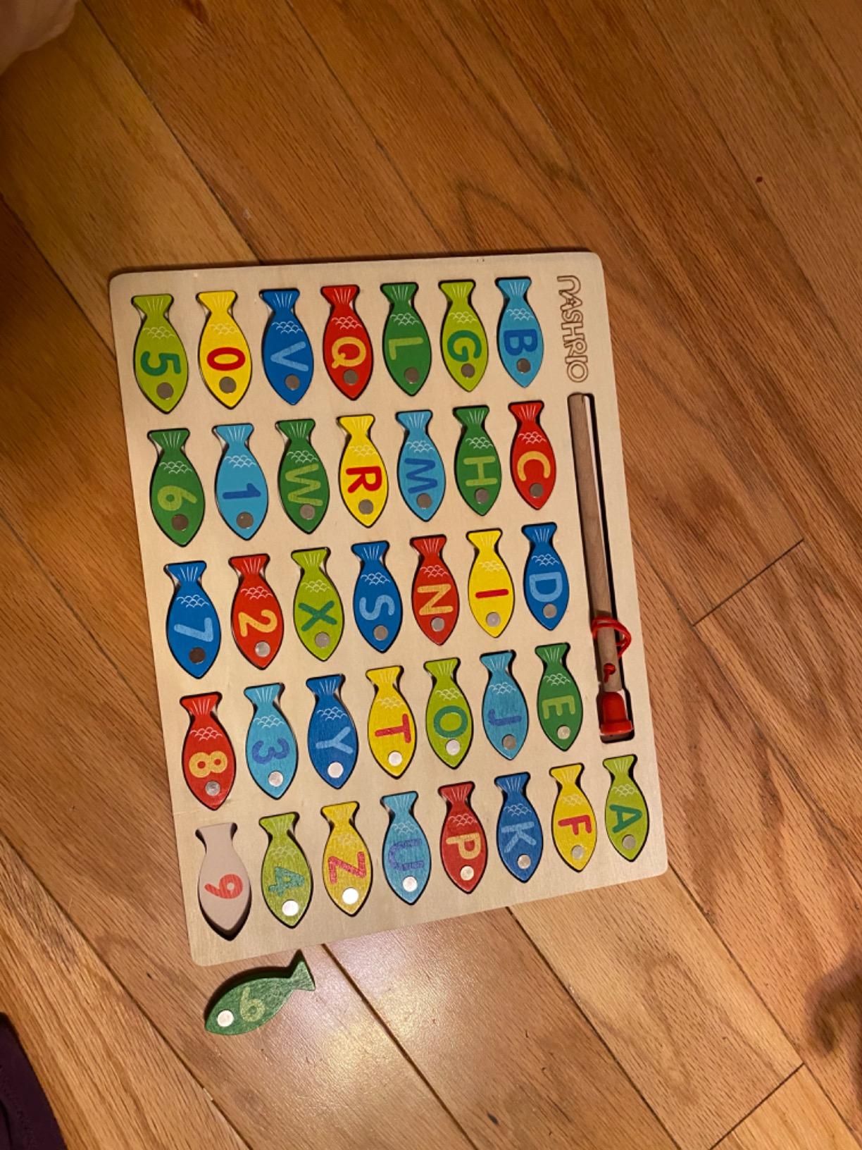 Magnetic Wooden Fishing Game Toy for Toddlers, Alphabet Fish Catching Counting Games Puzzle with Numbers and Letters, Preschool Learning ABC Math Educational Toys 3 4 5 Years Old Girl Boy Kids - Customer Photo 2