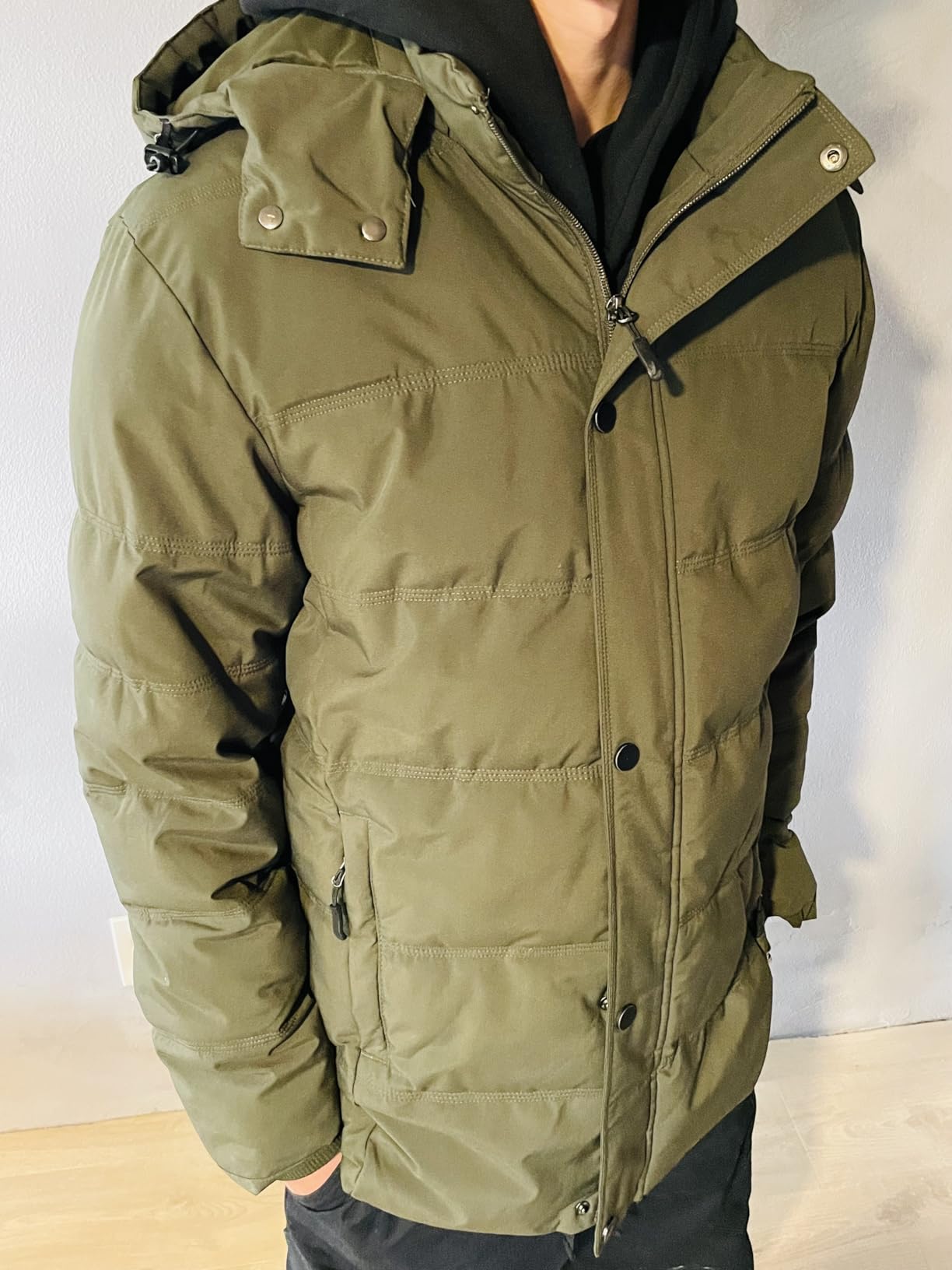 Men's Hooded Winter Coat Warm Puffer Jacket Thicken Cotton Coat with Removable Hood - Customer Photo 2