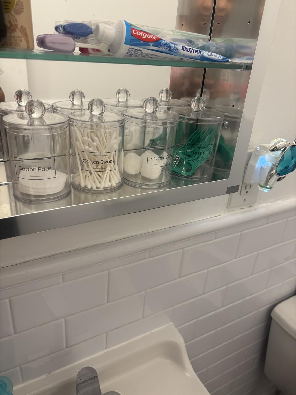 4 Pack Acrylic Qtip Holder Dispenser for Cotton Swabs, Balls, Pads, Floss Picks- Small Clear Plastic Canister Apothecary Jar Set, Bathroom Essentials Accessories Decor, Vanity Makeup Storage Organizer - Customer Photo 1