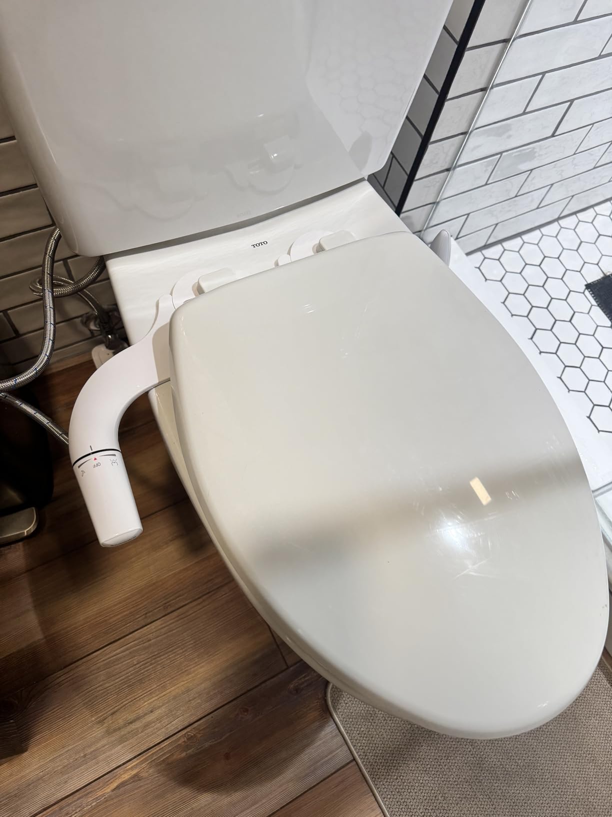 SAMODRA Ultra-Slim Hygienic Bidets Attachment for Existing Toilets - Adjustable Fresh Water Pressure Dual Nozzle (Frontal & Rear Wash) Easy to Install, Silver - Customer Photo 2