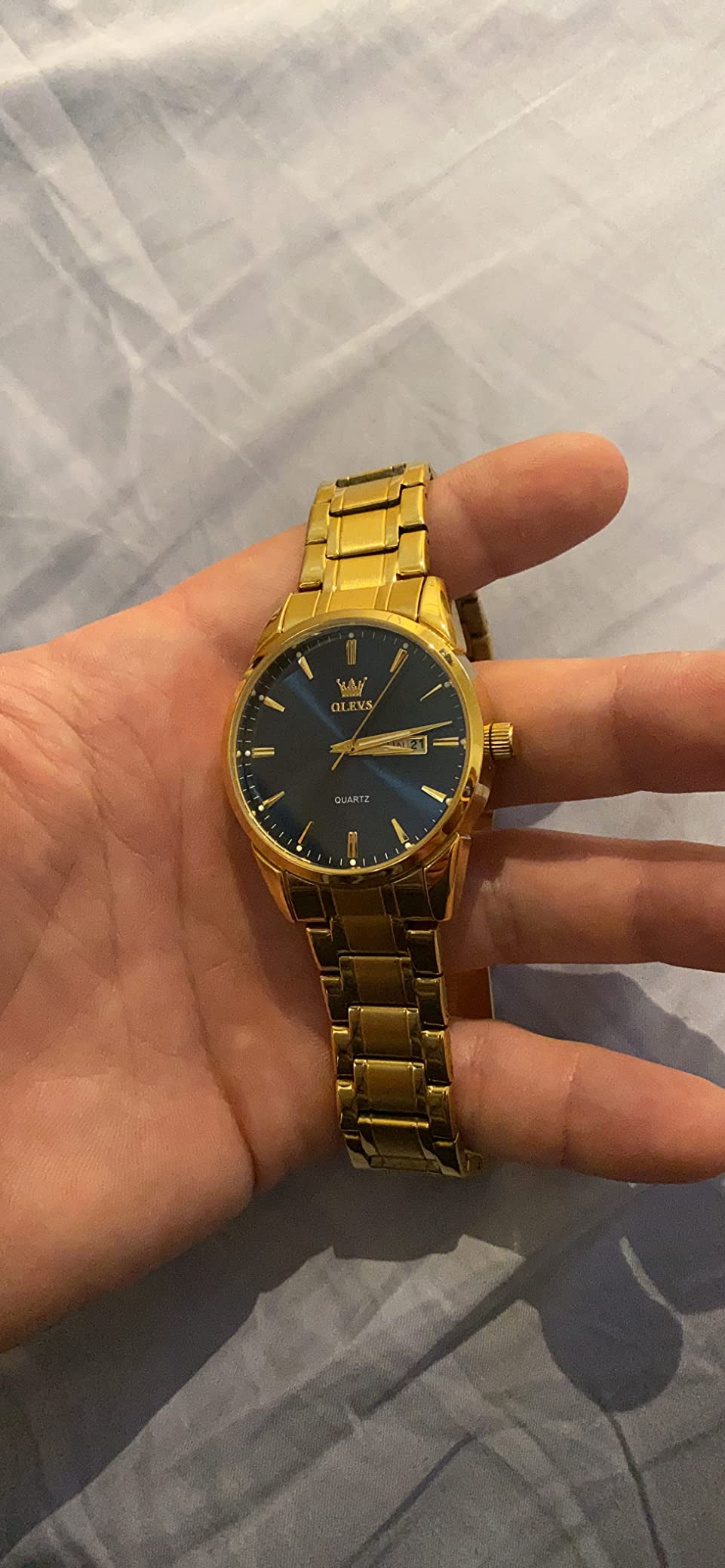 OLEVS Men's Luxury Stainless Steel Watch, Big Face Gold Silver Two Tone Three Hand Analog Quartz Watch, Easy to Read Waterproof Luminous Day Date Wrist Watches for Men - Customer Photo 2