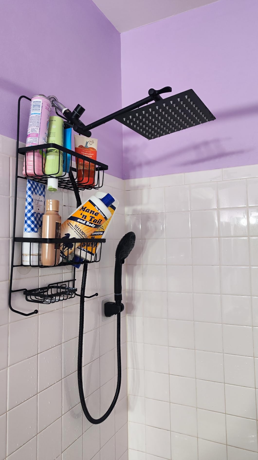 Shower Head, 8'' High Pressure Rainfall Shower Head/Handheld Shower Combo with 11'' Extension Arm, 9 Settings Anti-leak Shower Head with Holder, Height/Angle Adjustable, Matte Black - Customer Photo 4