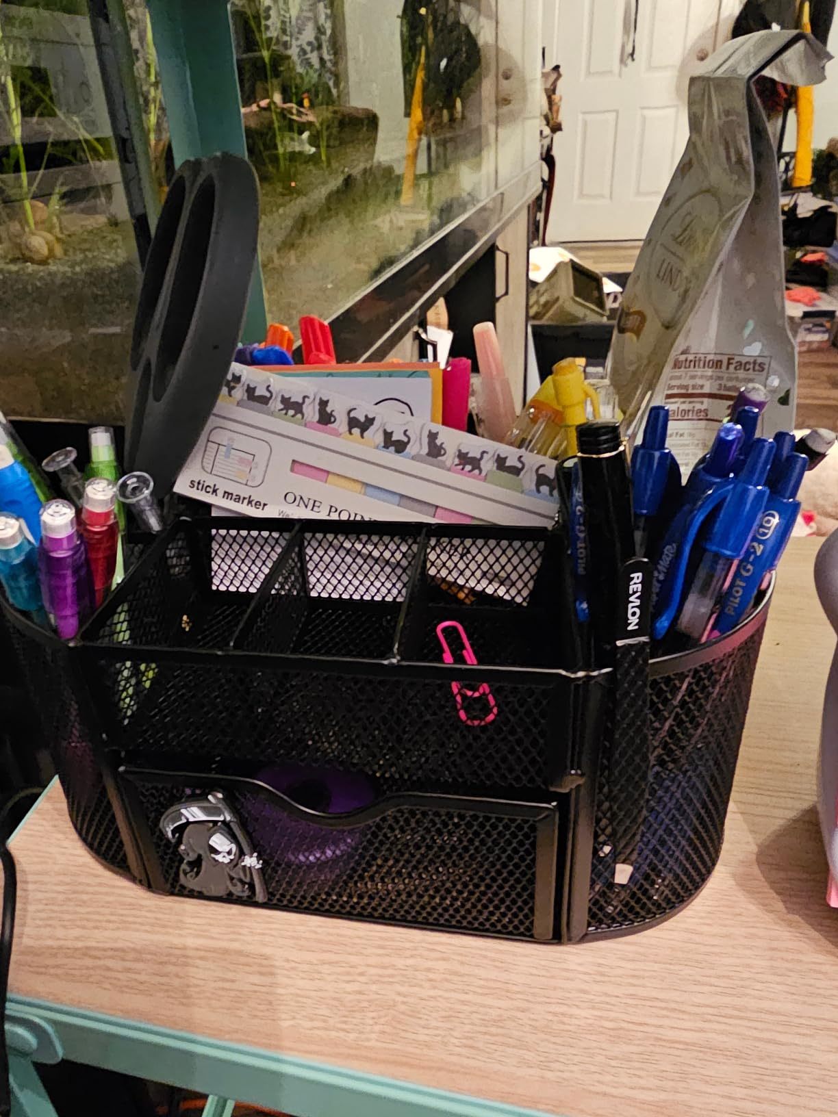 Amazon Basics Pen Holder and Desk Organizer, Office Caddy Storage, Black, ‎9.1