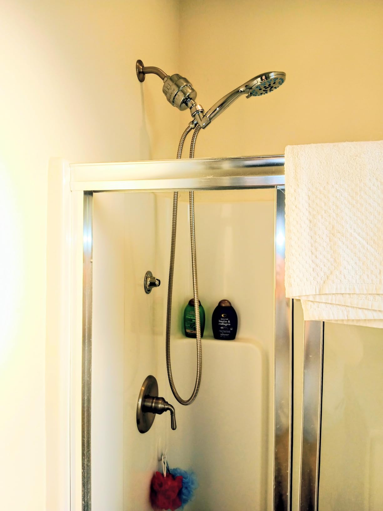 AquaCare High Pressure 8-mode Handheld Shower Head - Anti-clog Nozzles, Built-in Power Wash to Clean Tub, Tile & Pets, Extra Long 6 ft. Stainless Steel Hose, Wall & Overhead Brackets - Customer Photo 1