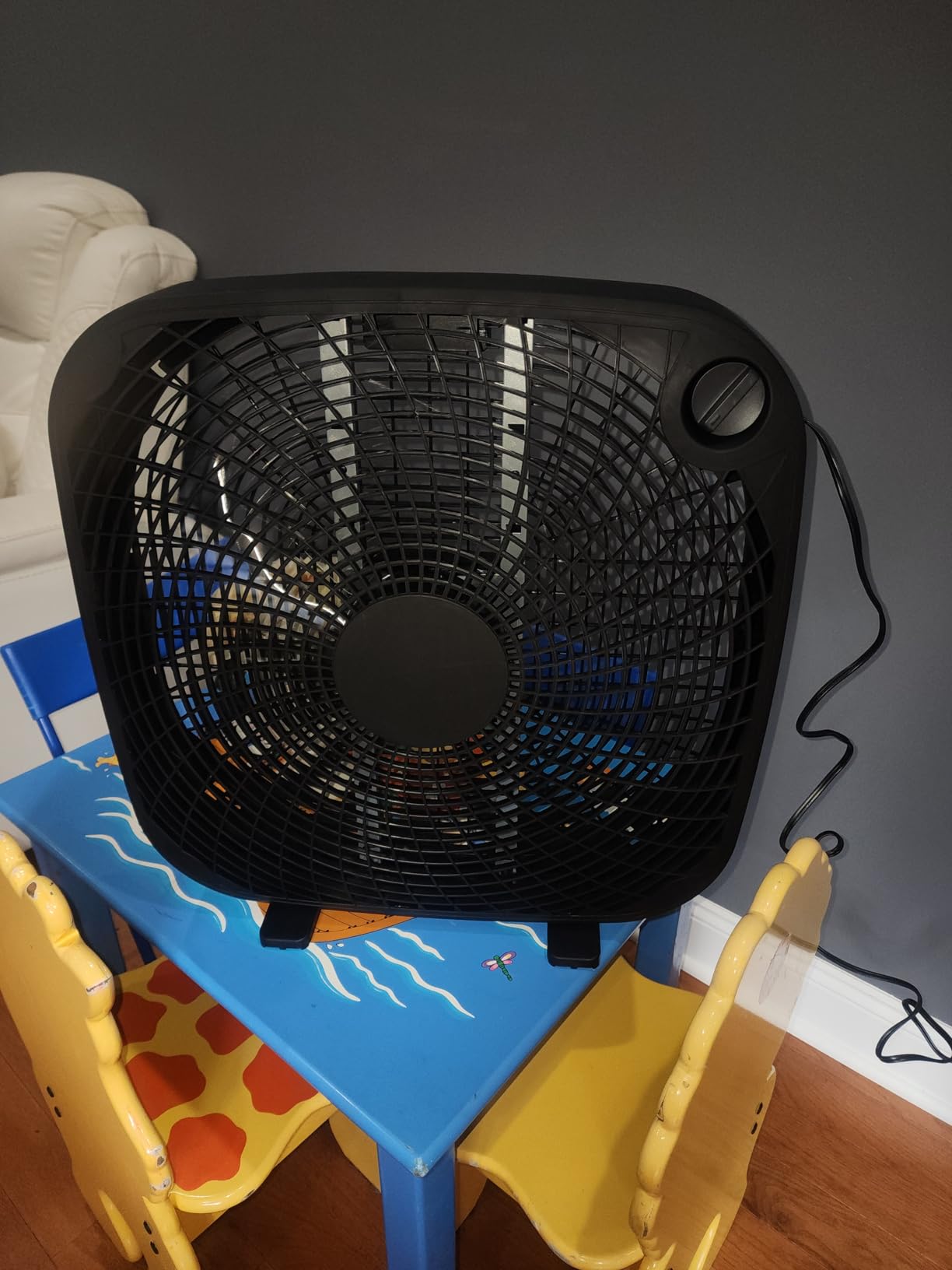 Amazon Basics 3 Speed Box Fan, Indoor Electric Fan for Home Cooling, 5 Blades, Lightweight Design, 67 Watts, 20-Inch, Black - Customer Photo 4