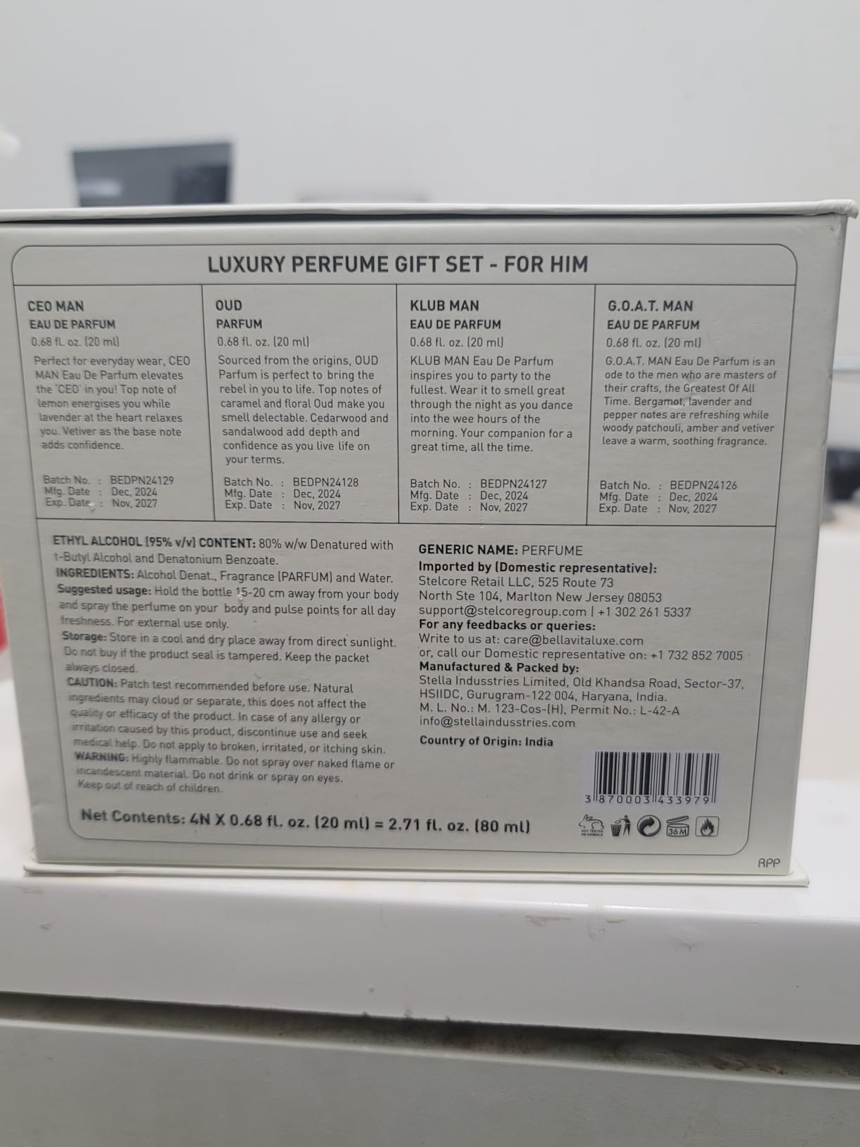 Bella Vita Luxury Long Lasting Perfume Gift Set for Man | 4x20ml | Gifts for Men | Woody, Citrusy, Oud, Premium Fragrance Scent | KLUB, OUD, CEO, G.O.A.T - Customer Photo 1