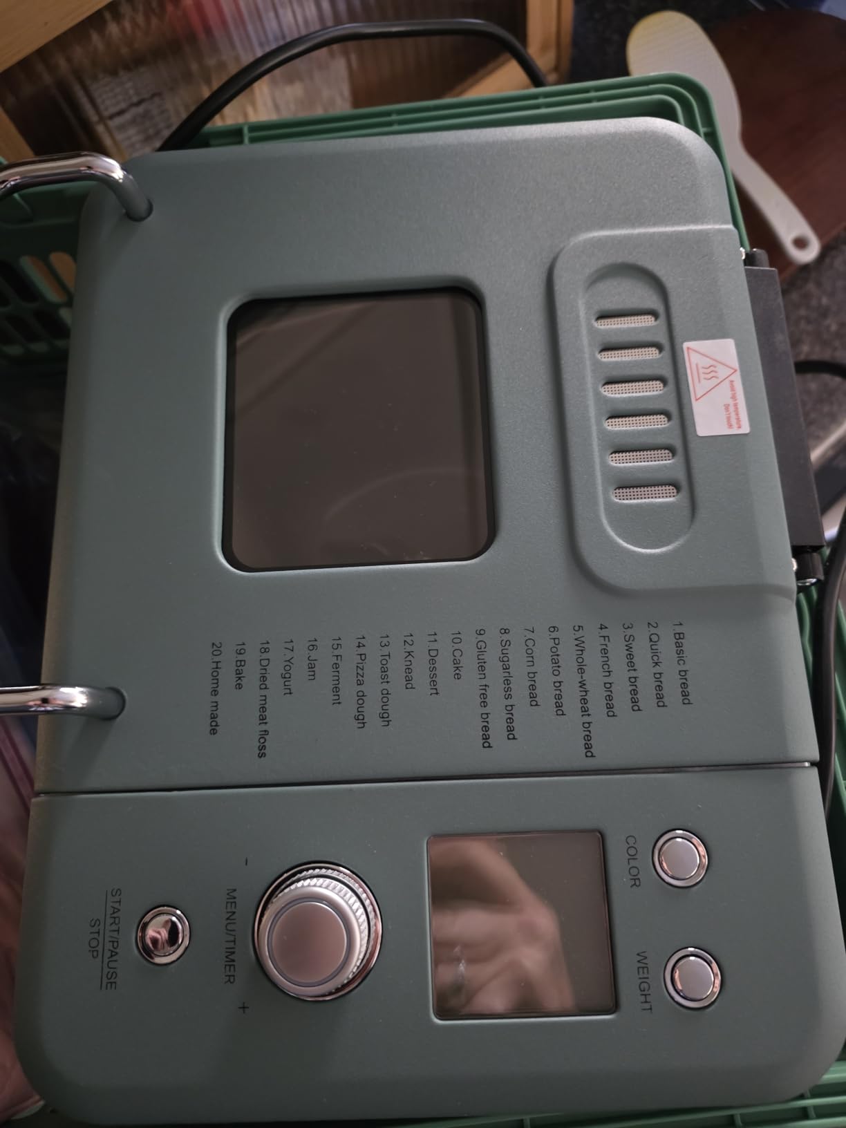 Neretva Bread Maker, 20-IN-1 2LB Bread Machine Dual Heater Bread Maker Machine Automatic with Nonstick Ceramic Pan, 15H Timer & 1H Keep Warm Set, Low Noise, Stainless Steel Breadmaker Recipe-Green - Customer Photo 2