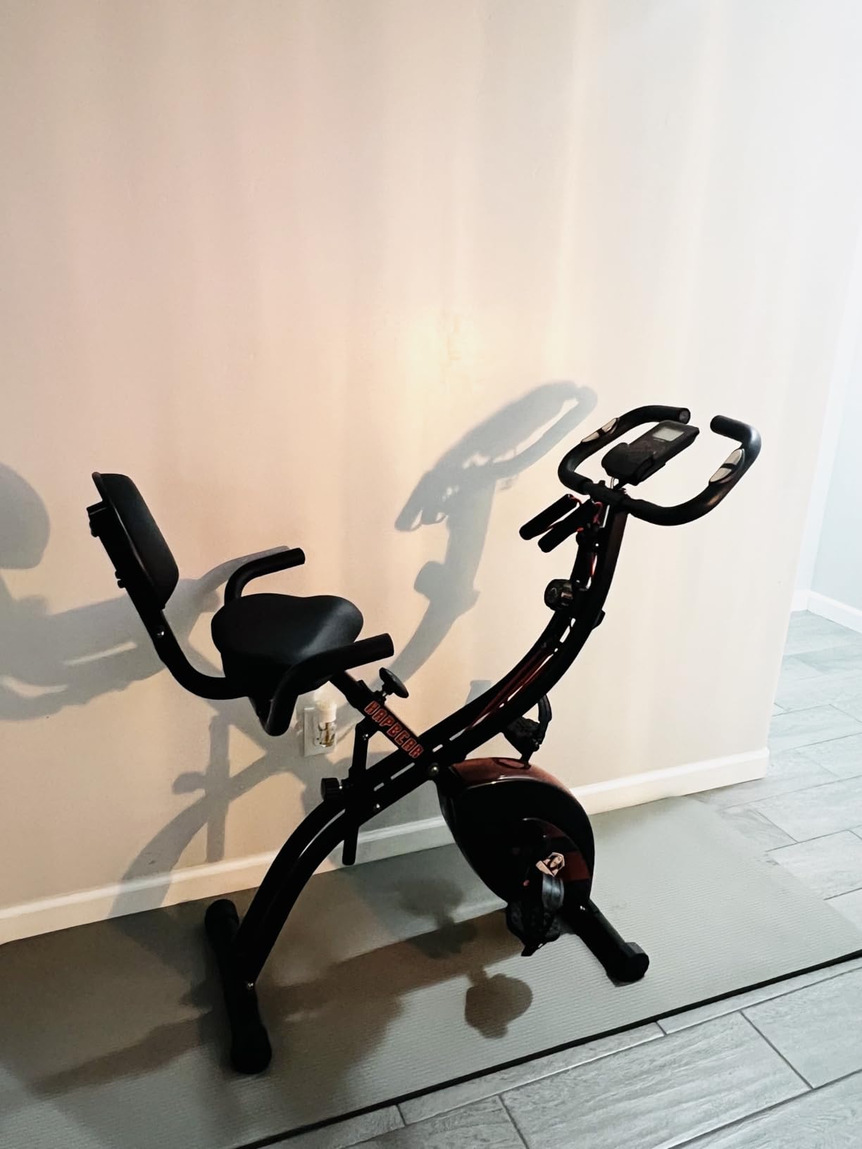 HAPBEAR Folding Exercise Bike Magnetic Foldable Stationary Bike, 3 in 1 Mode Indoor Upright Fitness Workout X-Bike with 8-Level Resistance and Arm Resistance Band, Pulse Sensor,LCD Monitor - Customer Photo 1