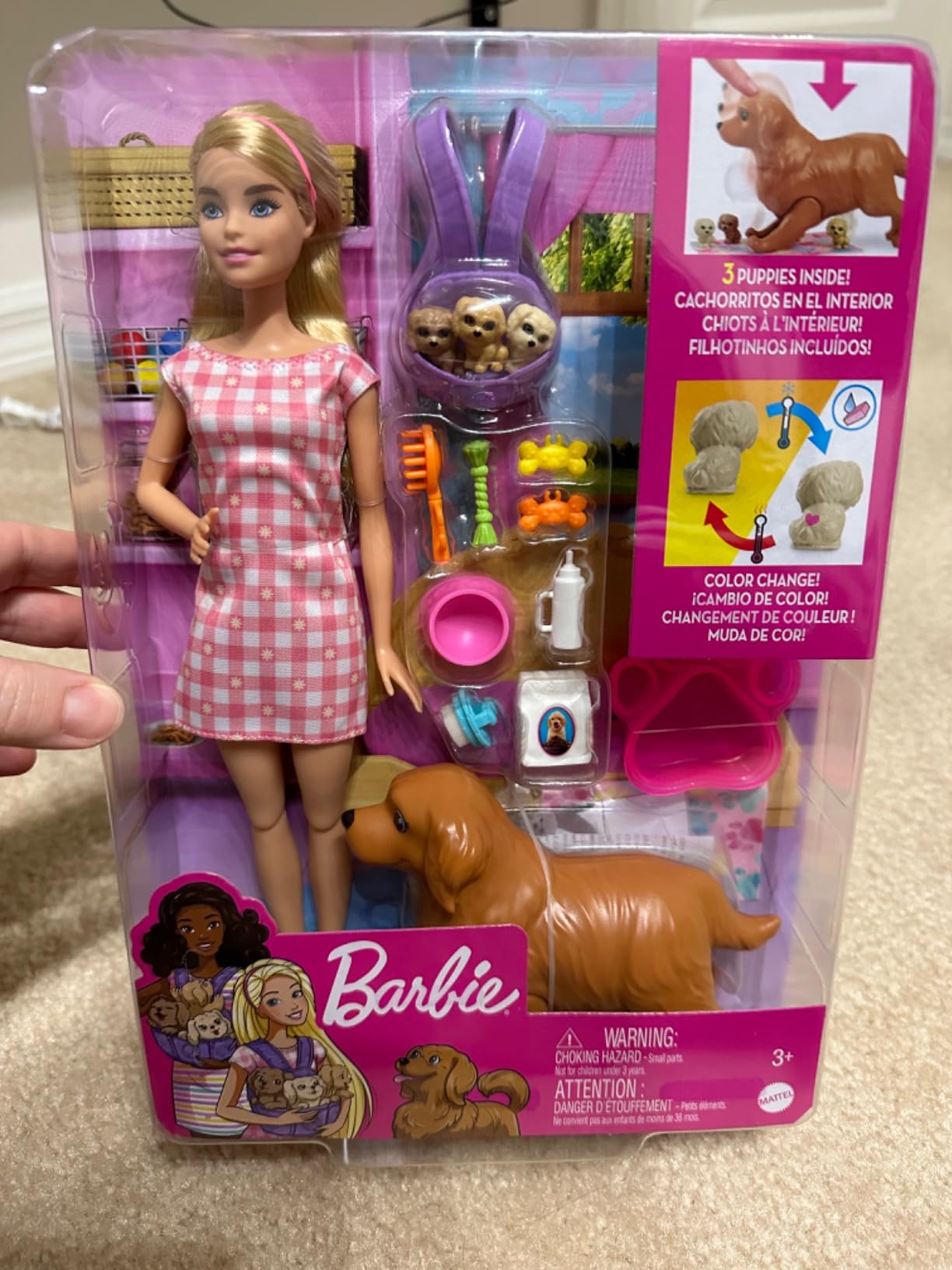 Barbie Doll & Pets Set, Blonde with Mommy Dog, 3 Newborn Puppies with Color-Change Feature & Pet Accessories - Customer Photo 3