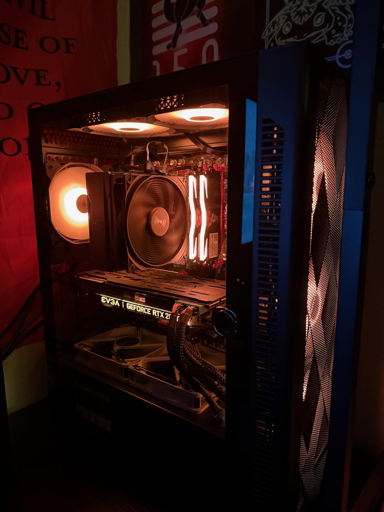 MUSETEX ATX PC Case Pre-Install 6 PWM ARGB Fans, Polygonal Mesh Computer Gaming Case, Opening Tempered Glass Side Panel Mid-Tower Case, USB 3.0 x 2, Black, NN8 - Customer Photo 1