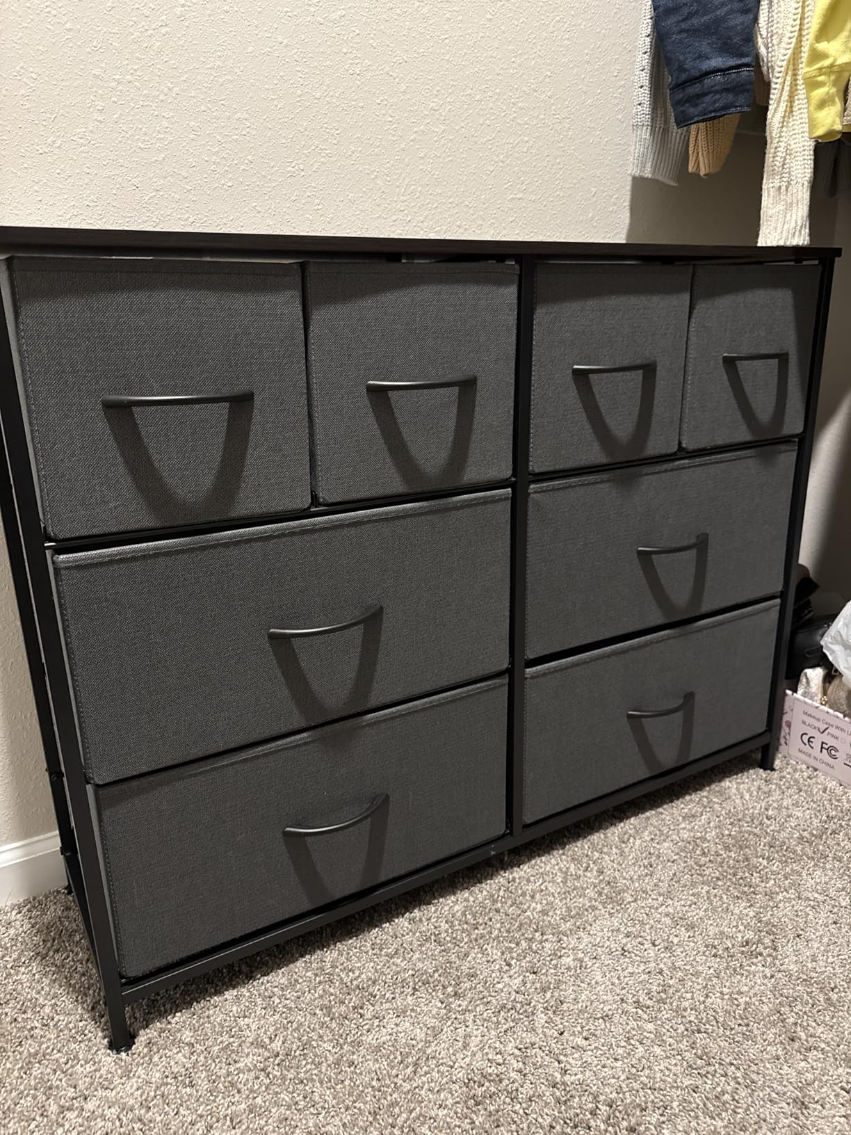 WLIVE Dresser for Bedroom with 8 Drawers, Wide Fabric Dresser for Storage and Organization, Bedroom Dressers, Chest of Drawers for Living Room, Closet, Hallway, Charcoal Black Wood Grain Print - Customer Photo 1