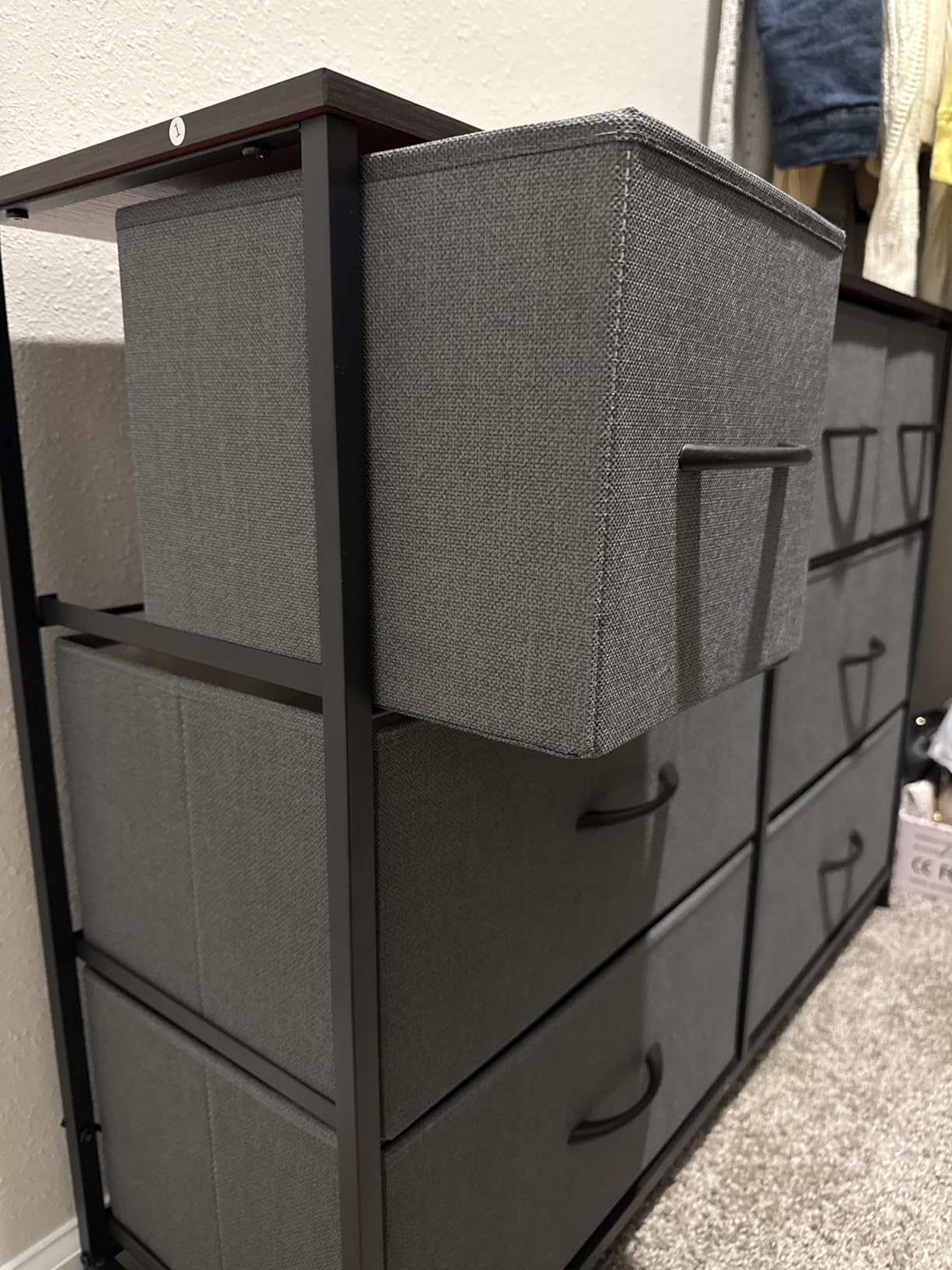 WLIVE Dresser for Bedroom with 8 Drawers, Wide Fabric Dresser for Storage and Organization, Bedroom Dressers, Chest of Drawers for Living Room, Closet, Hallway, Charcoal Black Wood Grain Print - Customer Photo 2