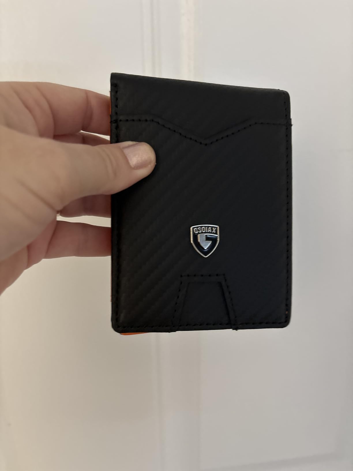 GSOIAX Slim Wallet for Men Rfid Blocking Leather Bifold Front Pocket Carbon Fiber Credit Card Holder With Gift Box (Carbon Black and Orange) - Customer Photo 1