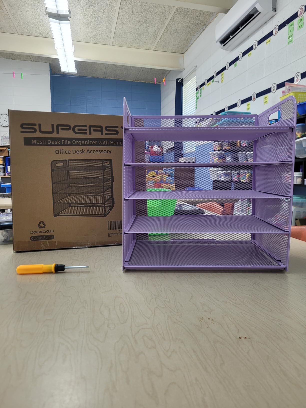 Supeasy 5 Trays Paper Organizer Letter Tray with Handle-Mesh Desk File Organizer, Paper Sorter Desk Organizer for Office, Home or School - Customer Photo 1