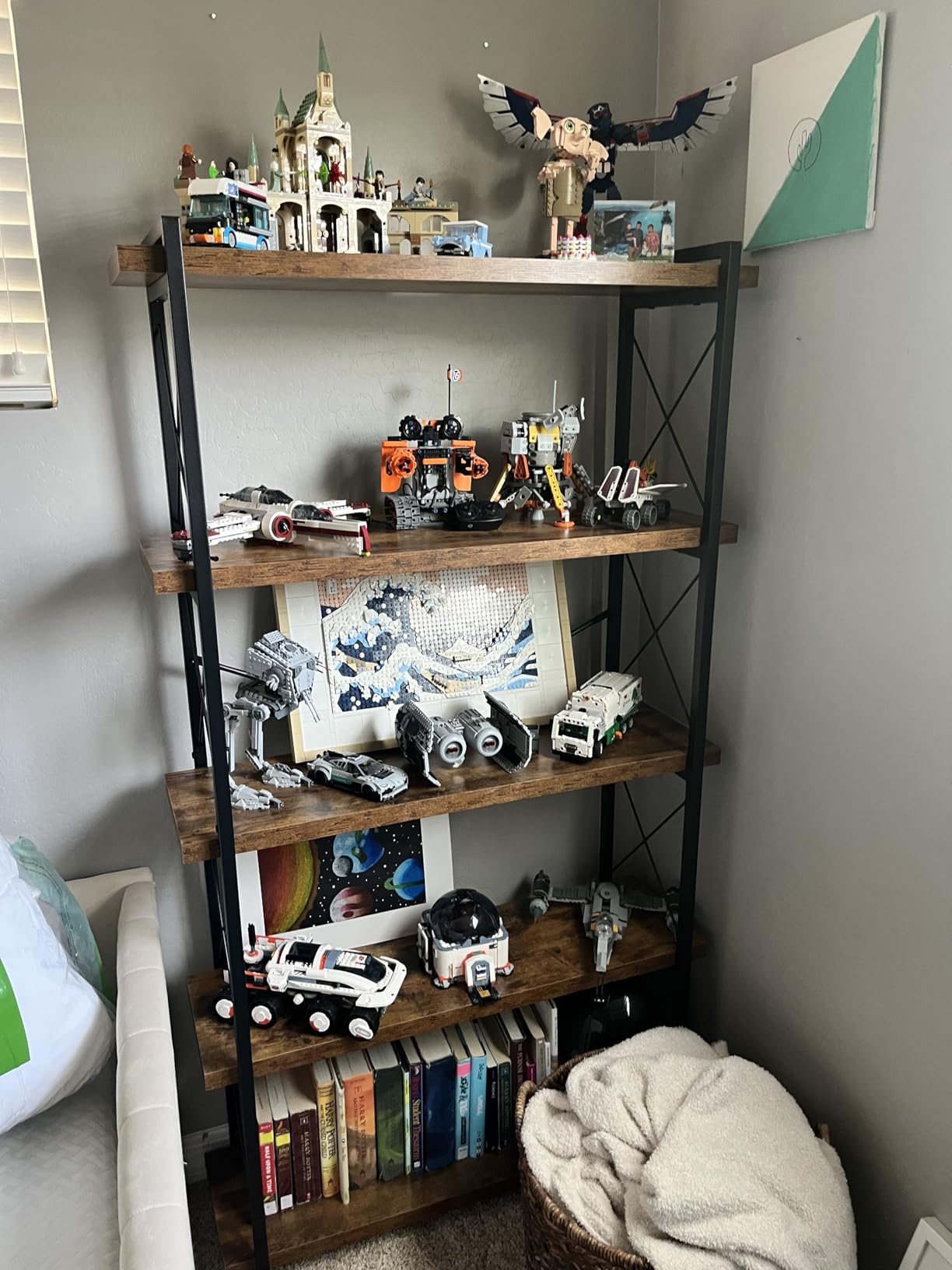 HCHQHS Bookshelf,4-Tier Industrial Bookcase,Rustic Wood and Metal Open Display Book Shelves Home Office,Bedroom Standing Shelf Unit,Horizontal Kitchen Shelf Organizer,Bathroom Storage Rack 47in Customer Review HCHQHS Bookshelf,4-Tier Industrial Bookcase,Rustic Wood and Metal Open Display Book Shelves Home Office,Bedroom Standing Shelf Unit,Horizontal Kitchen Shelf Organizer,Bathroom Storage Rack 47in - Customer Photo 2