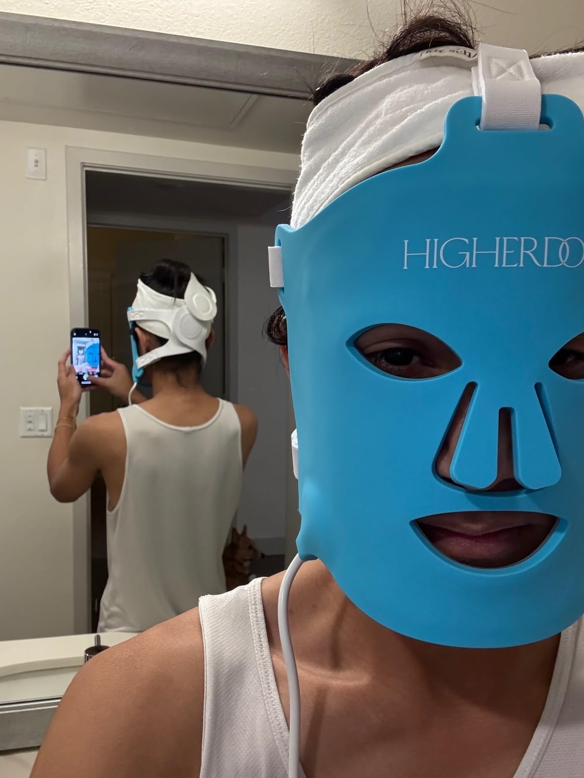 HigherDOSE Red Light Face Mask - FDA Cleared LED Red Light Therapy for Face with Near Infrared Technology - At-Home Facial Device to Improve Fine Lines, Wrinkles, Hydration & Redness for Glass Skin - Customer Photo 4