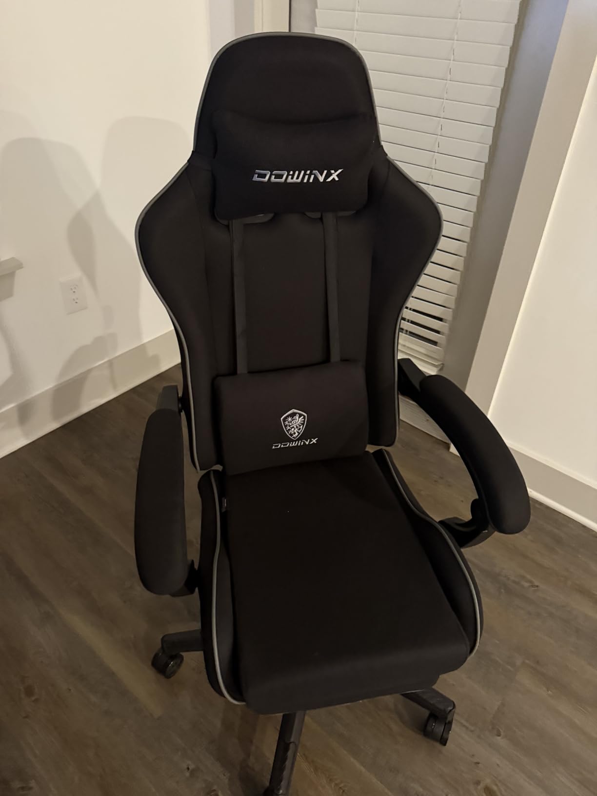 Dowinx Gaming Chair Fabric with Pocket Spring Cushion, Massage Game Chair Cloth with Headrest, Ergonomic Computer Chair with Footrest 290LBS, Black and Grey - Customer Photo 2