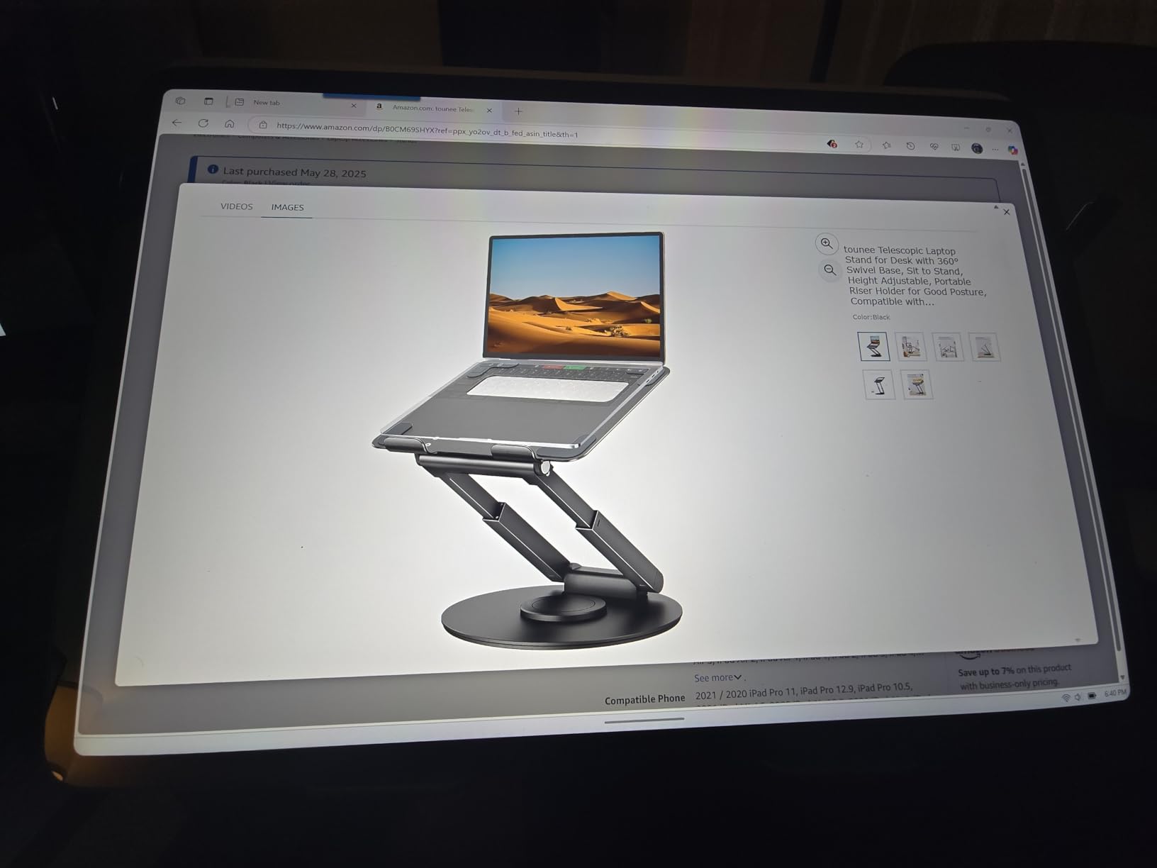 tounee Telescopic Laptop Stand for Desk with 360 Degree Swivel Base, Sit to Stand, Height Adjustable, Portable Riser Holder for Good Posture, Compatible with MacBook Pro, All Laptops 10-17