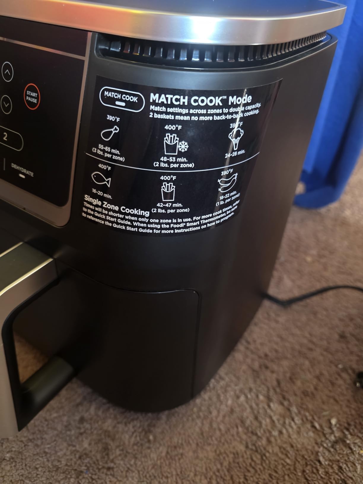 Ninja DZ550 Foodi 10 Quart 6-in-1 DualZone Smart XL Air Fryer with 2 Independent Baskets, Thermometer for Perfect Doneness, Match Cook & Smart Finish to Roast, Dehydrate & More, Grey - Customer Photo 1