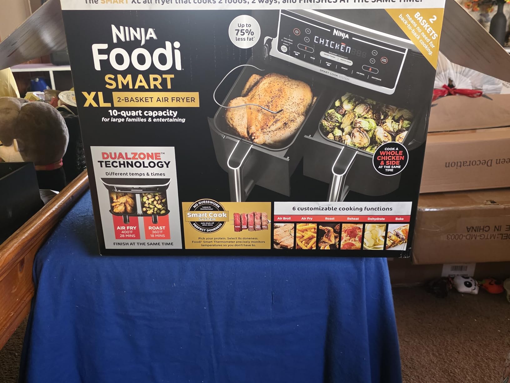 Ninja DZ550 Foodi 10 Quart 6-in-1 DualZone Smart XL Air Fryer with 2 Independent Baskets, Thermometer for Perfect Doneness, Match Cook & Smart Finish to Roast, Dehydrate & More, Grey - Customer Photo 2