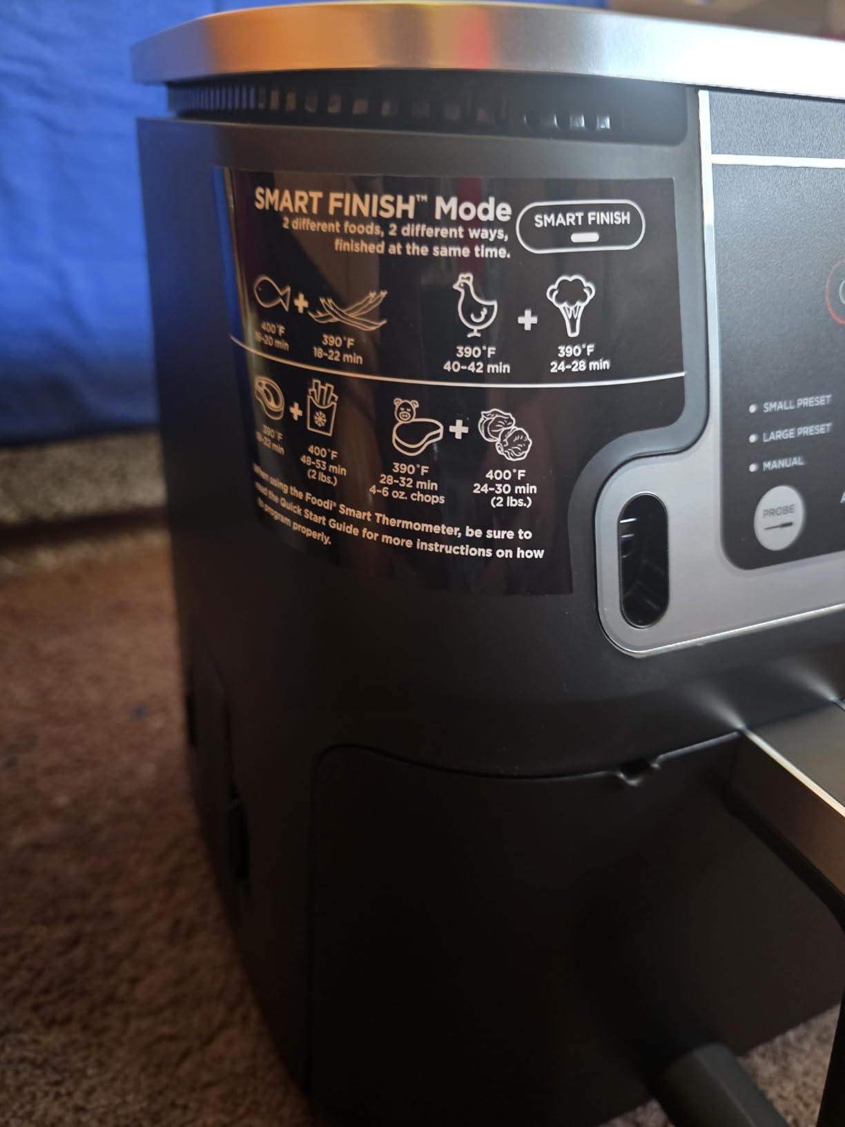 Ninja DZ550 Foodi 10 Quart 6-in-1 DualZone Smart XL Air Fryer with 2 Independent Baskets, Thermometer for Perfect Doneness, Match Cook & Smart Finish to Roast, Dehydrate & More, Grey - Customer Photo 3