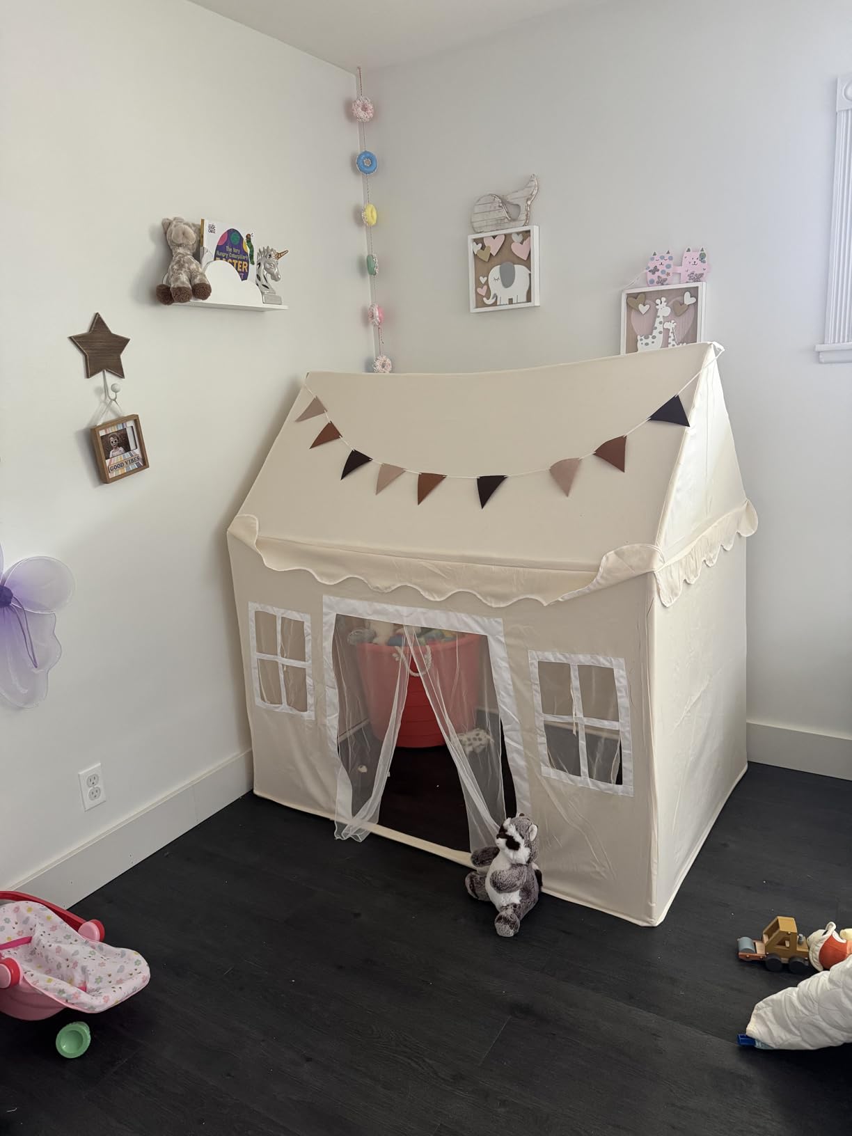 Tiny Land Play Tent with Padded Mat & LED Lights, Kids Tent, Playhouse for Kids, Indoor Bed Tent for Toddler, Toys for 3,4,5,6-Year-Old Girls, Neutral Color Play Room Furniture - Customer Photo 3