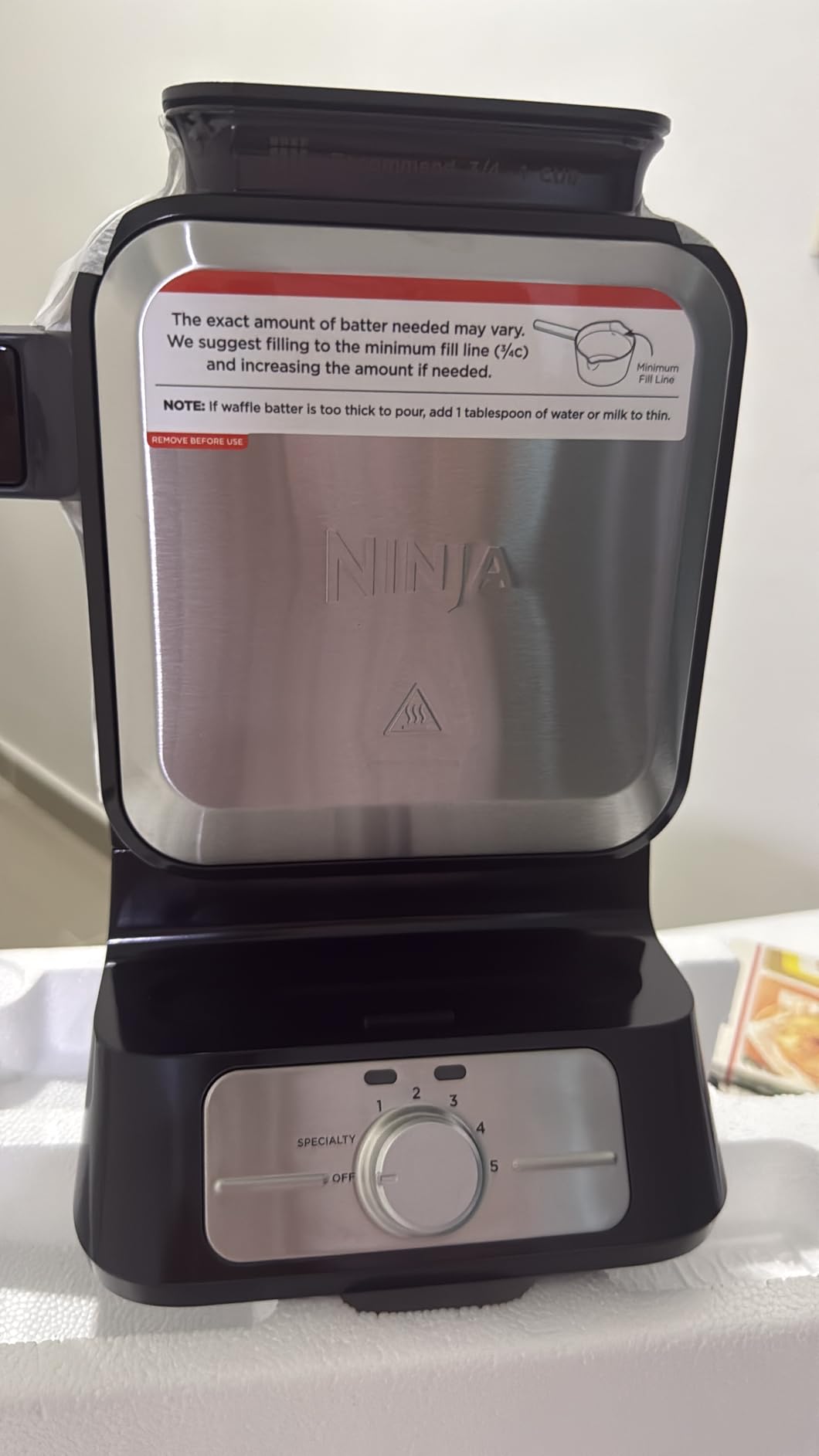 Ninja BW1001 NeverStick PRO Belgian Waffle Maker, Vertical Design, 5 Shade Settings, with Precision-Pour Cup & Chef-curated Recipe Guide, Black & Silver Customer Review Ninja BW1001 NeverStick PRO Belgian Waffle Maker, Vertical Design, 5 Shade Settings, with Precision-Pour Cup & Chef-curated Recipe Guide, Black & Silver - Customer Photo 2