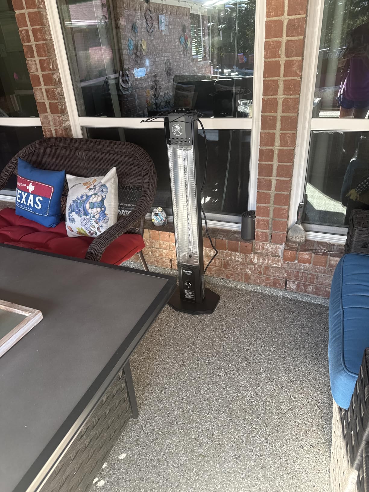 Outdoor Electric Patio Heater, Haimmy 42in Infrared Heater with Remote, 9 Heat Levels, 9H Timers, 1500W Instant Heating, Safety Lock, Tip-Over & Overheat Protection, IPX5 Waterproof Tower Space Heater - Customer Photo 1