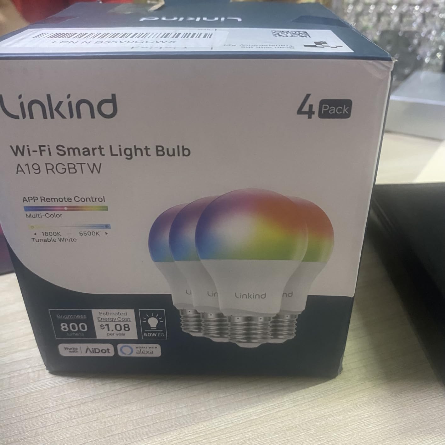 Linkind Smart Light Bulbs, Smart Bulb That Work with Alexa & Google Home, LED Light Bulbs Color Changing, 104 Preset Scene, Music Sync, A19 E26 2.4GHz RGBTW WiFi Bluetooth Light Bulb 60W, 800LM, 4Pack customer photo 1