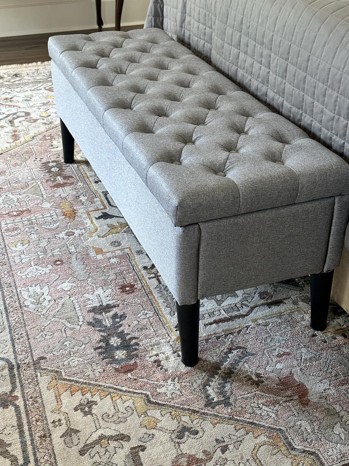 Storage Ottoman 50.2 Inches Upholstered Fabric Bench，Button Tufted for Living Room，Bedroom End of Bed Bench Withstands 303lbs (Grey) - Customer Photo 1