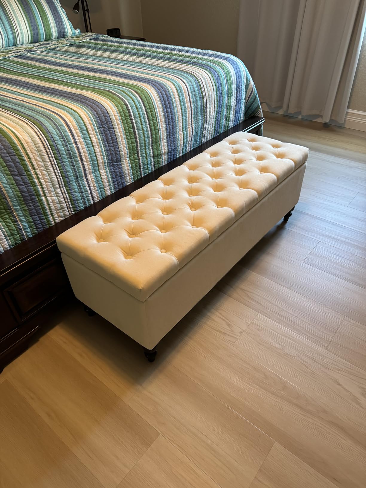 Storage Ottoman 50.2 Inches Upholstered Fabric Bench，Button Tufted for Living Room，Bedroom End of Bed Bench Withstands 303lbs (Grey) - Customer Photo 2