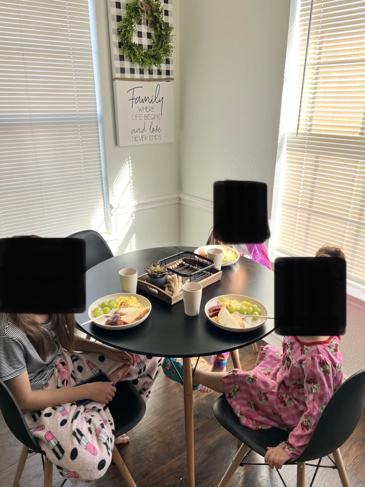 Best Choice Products 5-Piece Dining Set, Compact Mid-Century Modern Table & Chair Set for Home, Apartment w/ 4 Chairs, Plastic Seats, Wooden Legs, Metal Frame - Black/Oak - Customer Photo 1