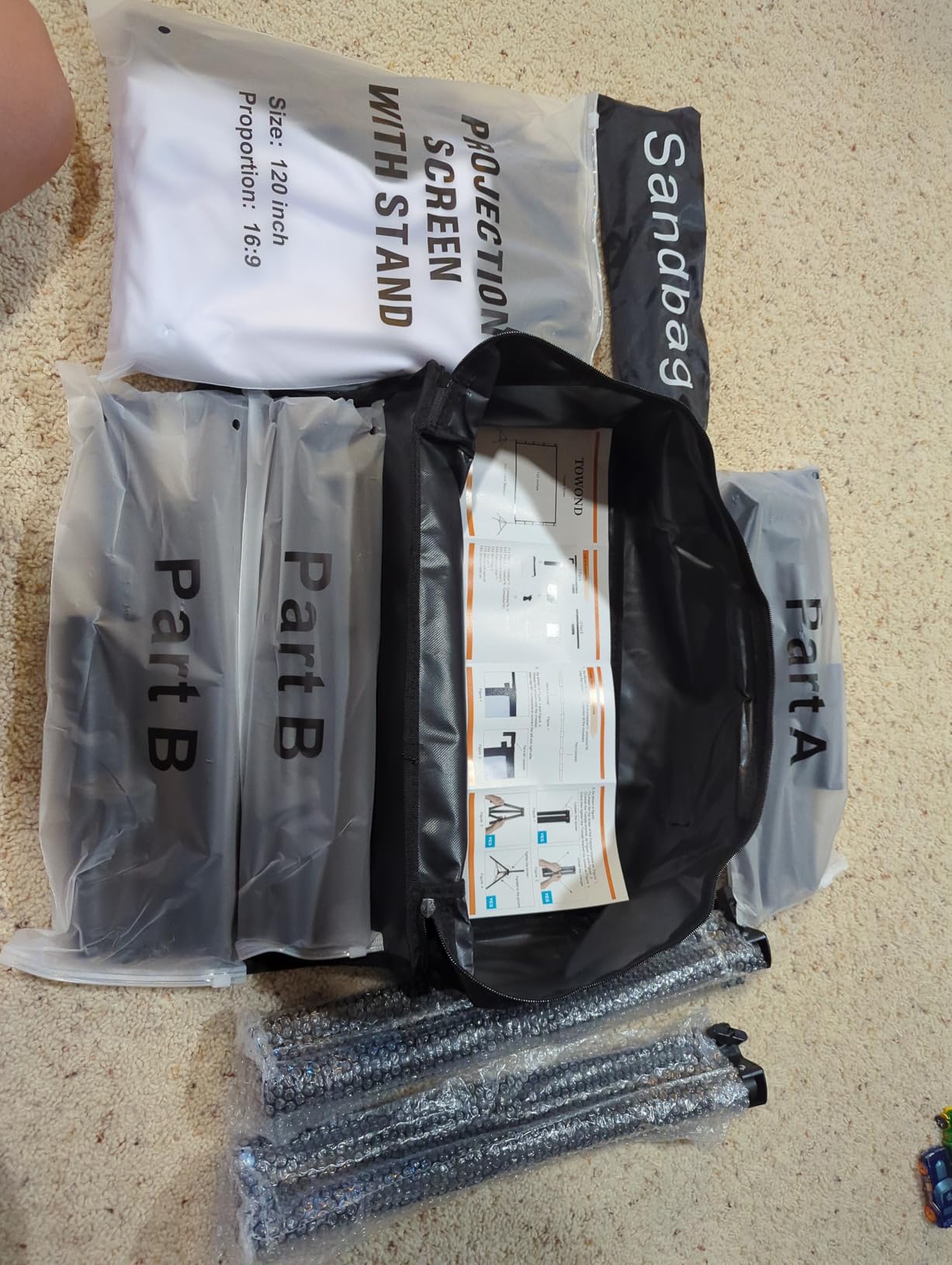 TOWOND Outdoor Projector Screen with stand, 120 inch Portable Movie Screen - 16:9 4K HD Foldable Anti-Crease Projection Screen with Carry Bag for Movie Nights, Camping and Parties Support Double Sided customer photo 2