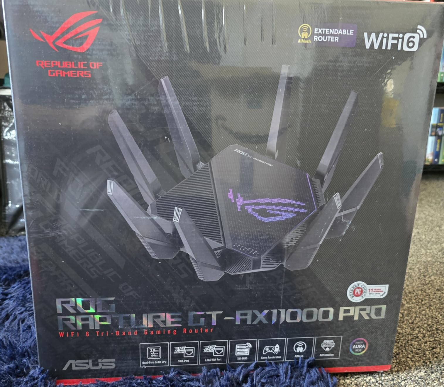 ASUS ROG Rapture GT-AX11000 Pro Tri-Band WiFi 6 Extendable Gaming Router, 10G & 2.5G Ports, ASUS RangeBoost Plus, Triple-level Game Acceleration, Subscription-free Network Security, AiMesh Compatible - Customer Photo 1