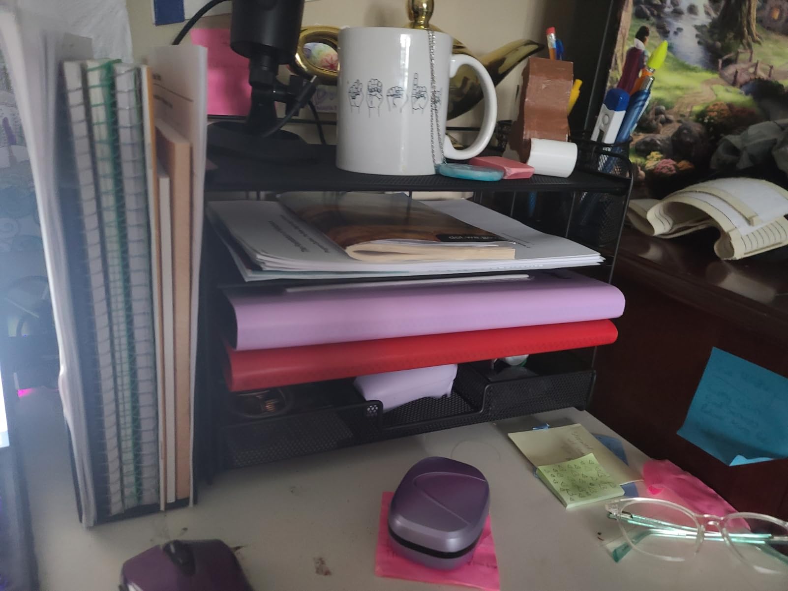 Desk Organizer and Accessories, 4-Tier Desktop File Organizer with Drawer and 2 Pen Holders, Office Desk Accessories, File Sorters, Workspace Organizers for Office Supplies(Black) - Customer Photo 1