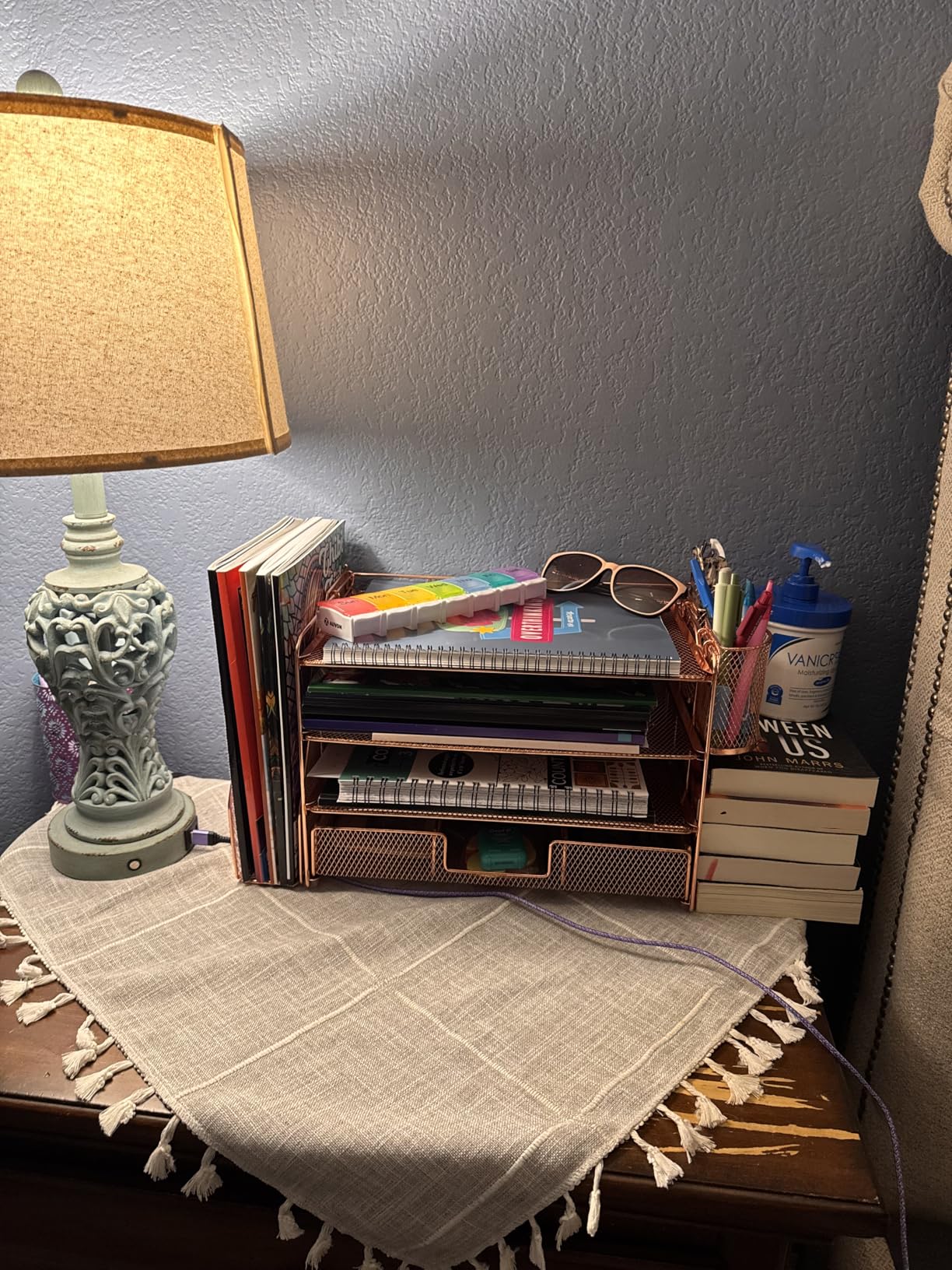 Desk Organizer and Accessories, 4-Tier Desktop File Organizer with Drawer and 2 Pen Holders, Office Desk Accessories, File Sorters, Workspace Organizers for Office Supplies(Black) - Customer Photo 2