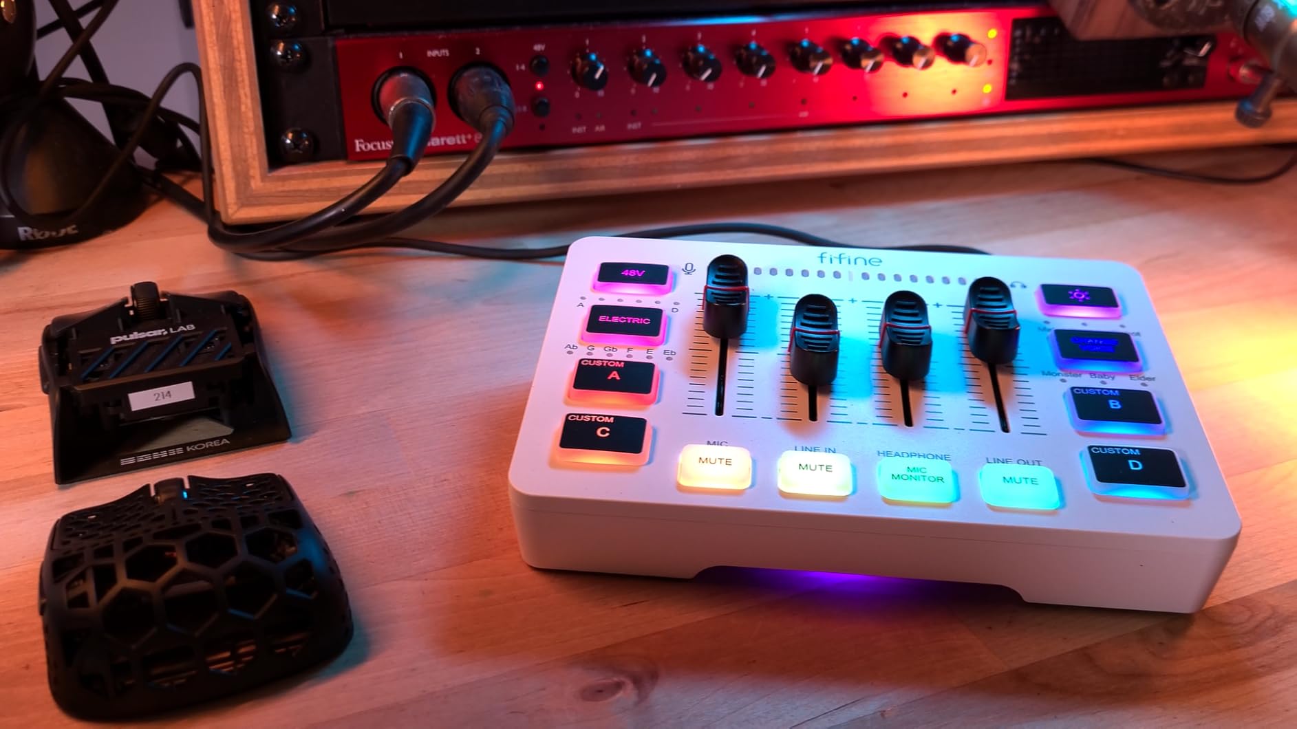 FIFINE Gaming Audio Mixer, Streaming RGB PC Mixer with XLR Microphone Interface, Individual Control, Volume Fader, Mute Button, 48V Phantom Power, for Podcast/Recording/Vocal/Game Voice-AmpliGame SC3 - Customer Photo 2