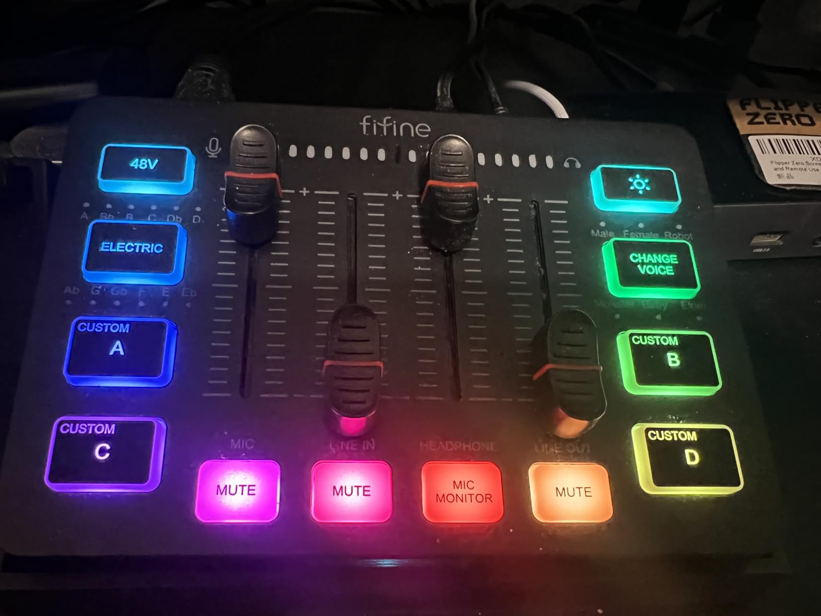 FIFINE Gaming Audio Mixer, Streaming RGB PC Mixer with XLR Microphone Interface, Individual Control, Volume Fader, Mute Button, 48V Phantom Power, for Podcast/Recording/Vocal/Game Voice-AmpliGame SC3 Customer Review FIFINE Gaming Audio Mixer, Streaming RGB PC Mixer with XLR Microphone Interface, Individual Control, Volume Fader, Mute Button, 48V Phantom Power, for Podcast/Recording/Vocal/Game Voice-AmpliGame SC3 - Customer Photo 4