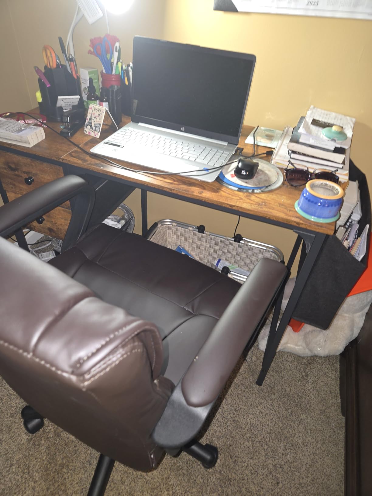 Lufeiya Computer Desk with Drawers - 40 Inch Work Reversible Small Desk for Bedroom Home Office, Simple Study Writing Table PC Desks with Drawer Storage Shelves, Rustic Brown - Customer Photo 4