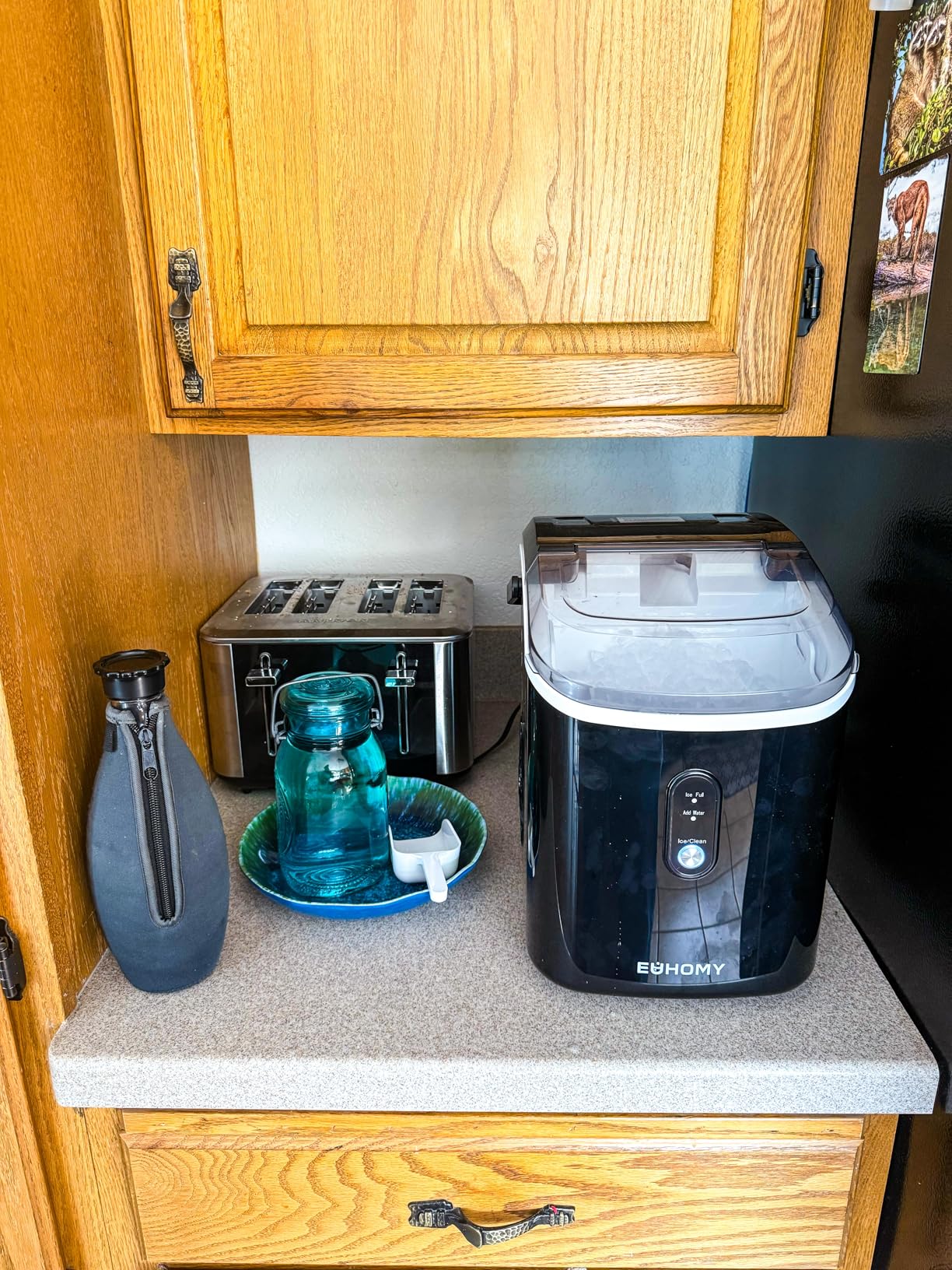 EUHOMY Nugget Ice Maker Countertop with Handle, Ready in 6 Mins, 34lbs Per Day, Removable Top Cover, Auto-Cleaning, Portable Sonic Ice Maker with Basket and Scoop, for Home/Party/RV/Camping (Black) - Customer Photo 2