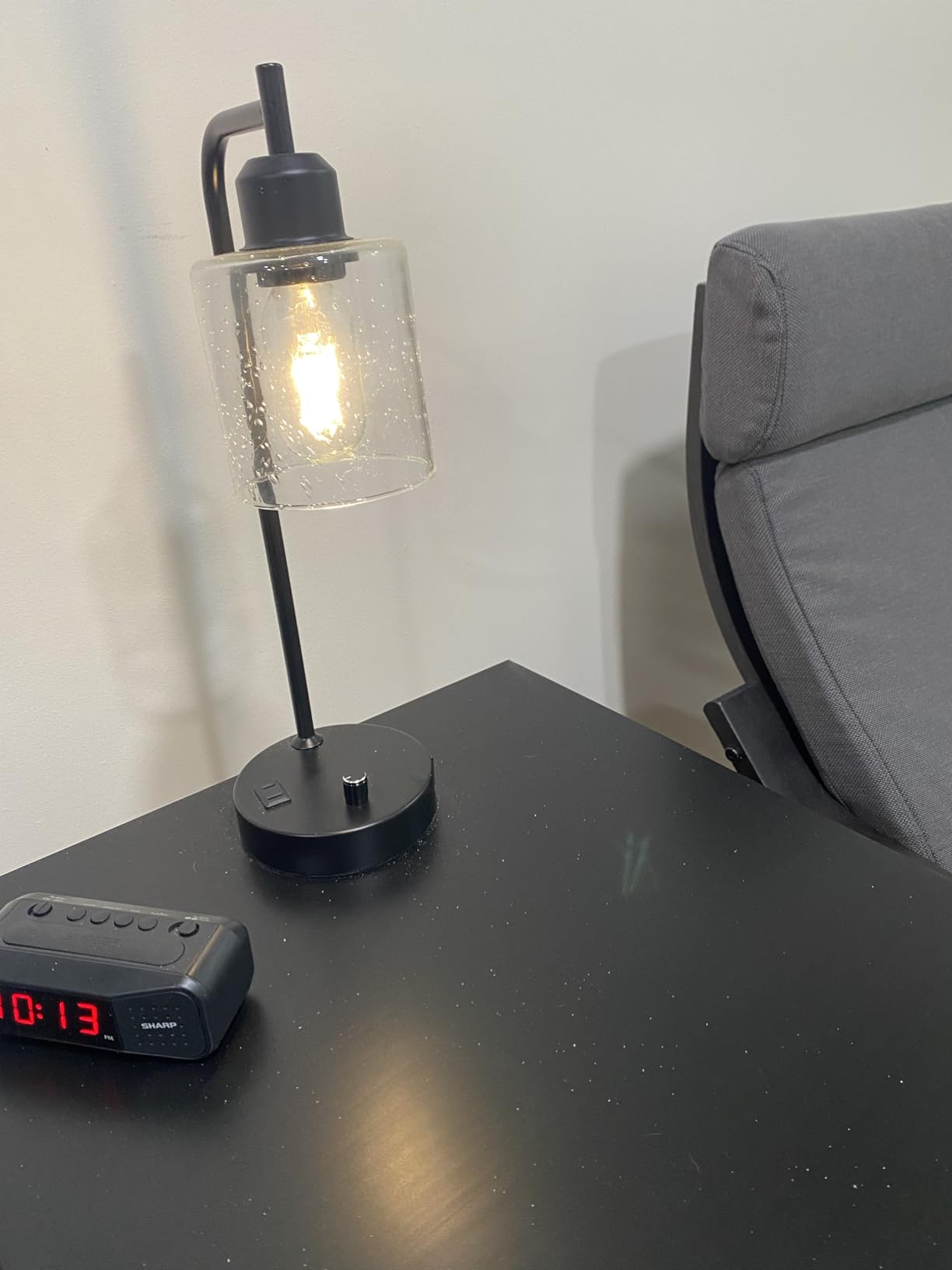 Industrial Table Lamps for Bedrooms Set of 2 - Fully Dimmable Bedside Lamps with USB A and C Ports and Outlet, Black Nightstand Lamps with Glass Shade for Living Room, Desk Lamps for Office Reading - Customer Photo 2