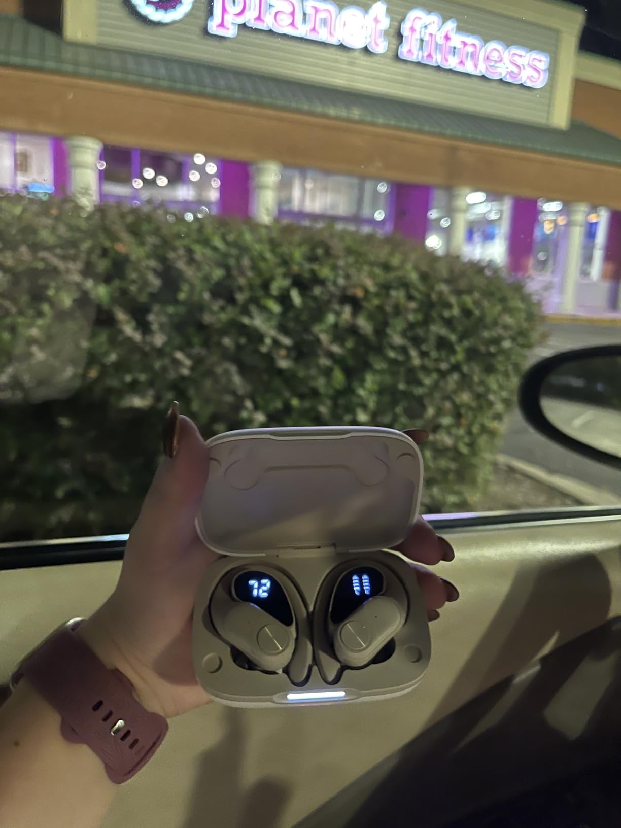 PocBuds Bluetooth Headphones Wireless Earbuds 80hrs Playtime Wireless Charging Case Digital Display Sports Ear Buds with Earhook Deep Bass IPX7 Waterproof Over-Ear Earphones for TV Phone Laptop Black - Customer Photo 1