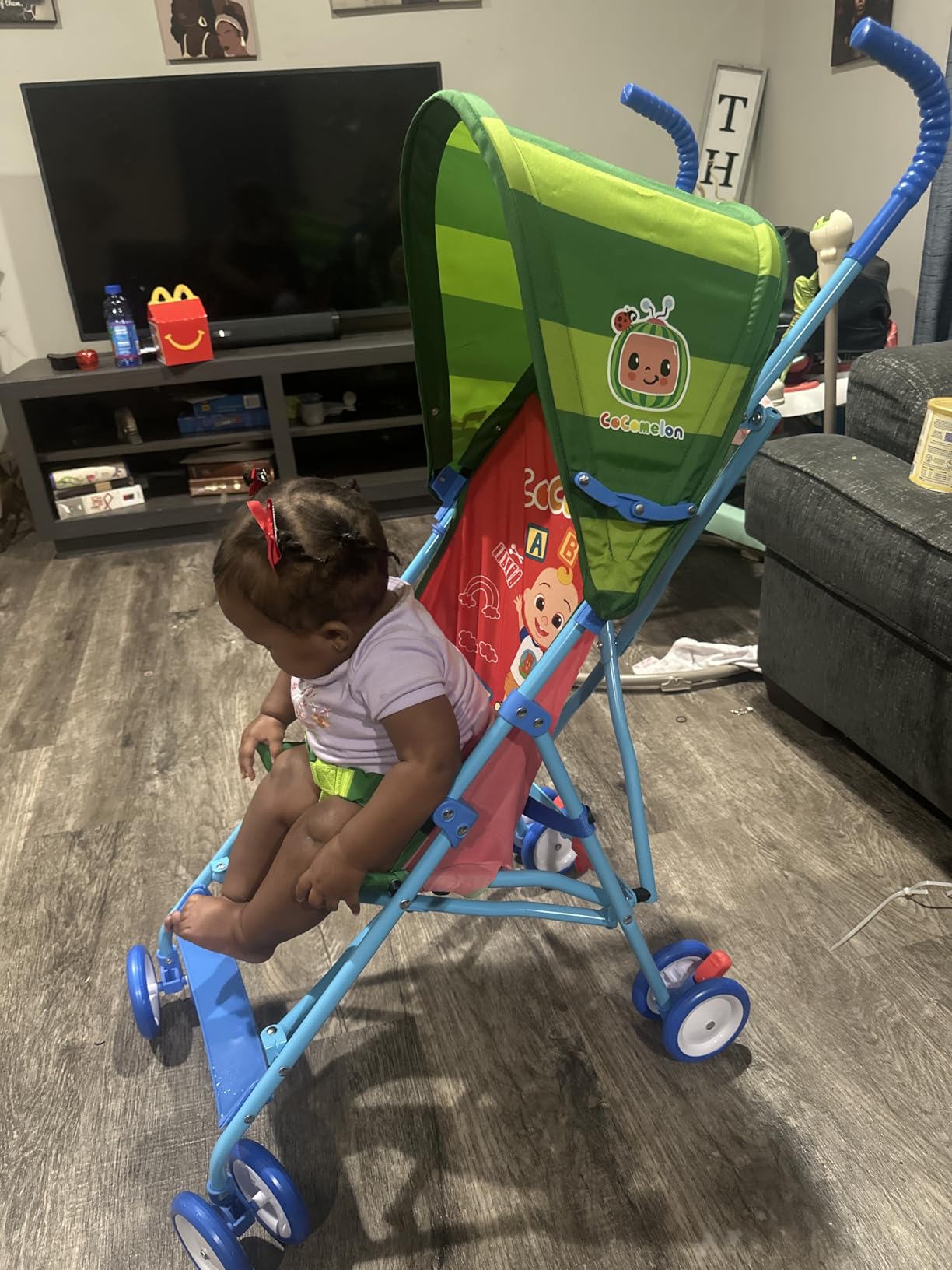 Cocomelon Umbrella Stroller with Canopy, Lightweight and Compact for Travel, 3D Stroller Red - Customer Photo 2