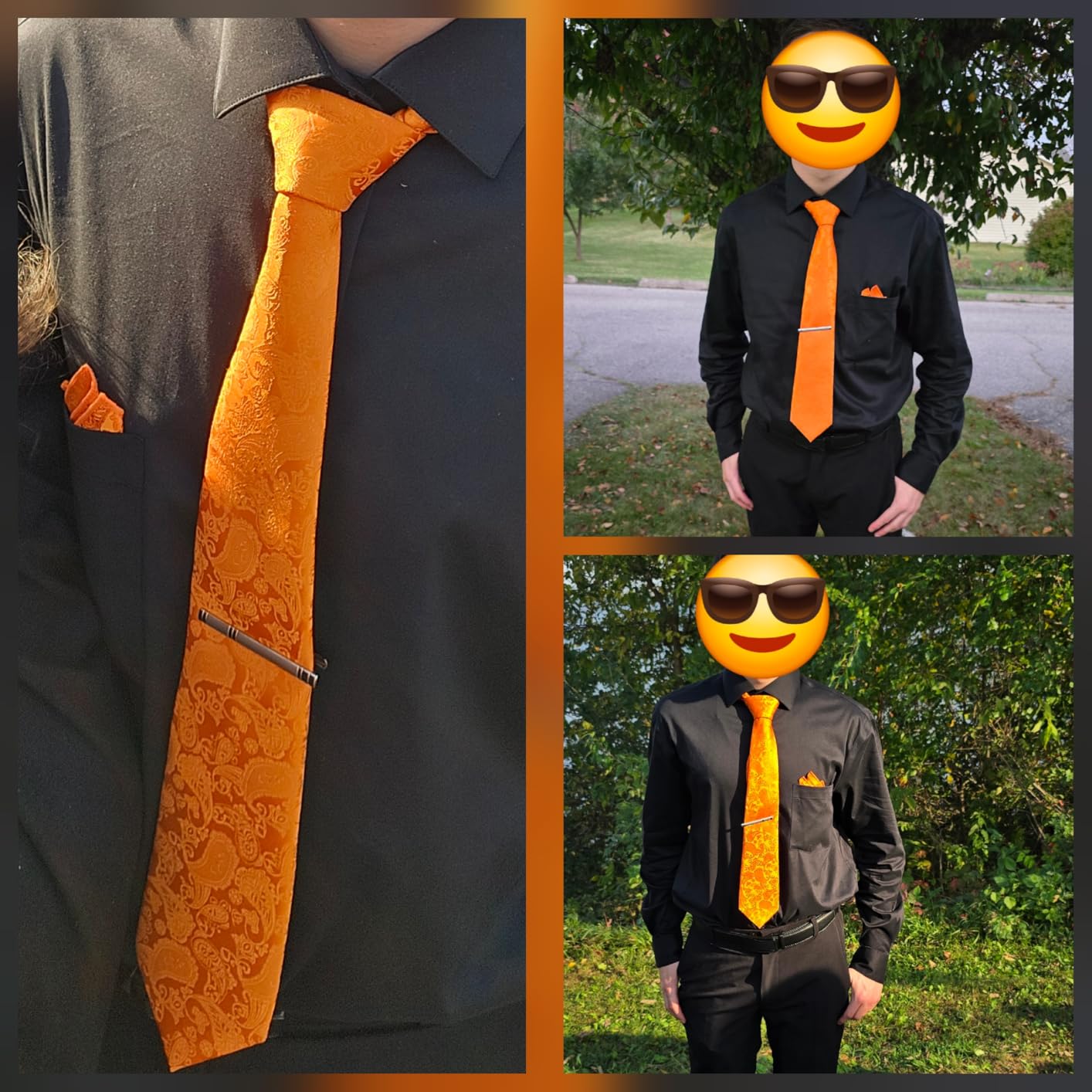 JEMYGINS Mens Solid Color Paisley Necktie and Pocket Square with Tie Clip Sets - Customer Photo 2