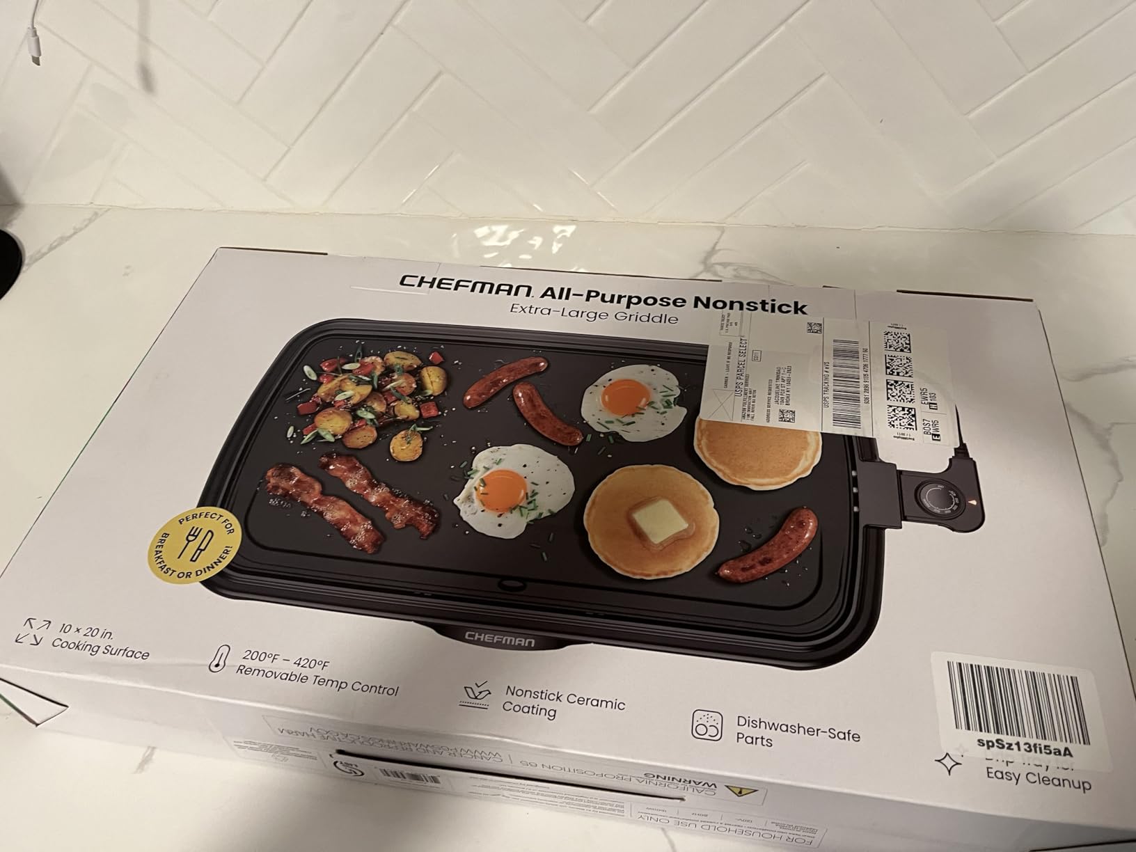 Chefman XL Electric Griddle with Removable Temperature Control, Immersible Flat Top Grill, Burger, Eggs, Pancake Griddle, Nonstick Extra Large Cooking Surface, Slide Out Drip Tray, 10 x 20 Inch - Customer Photo 4