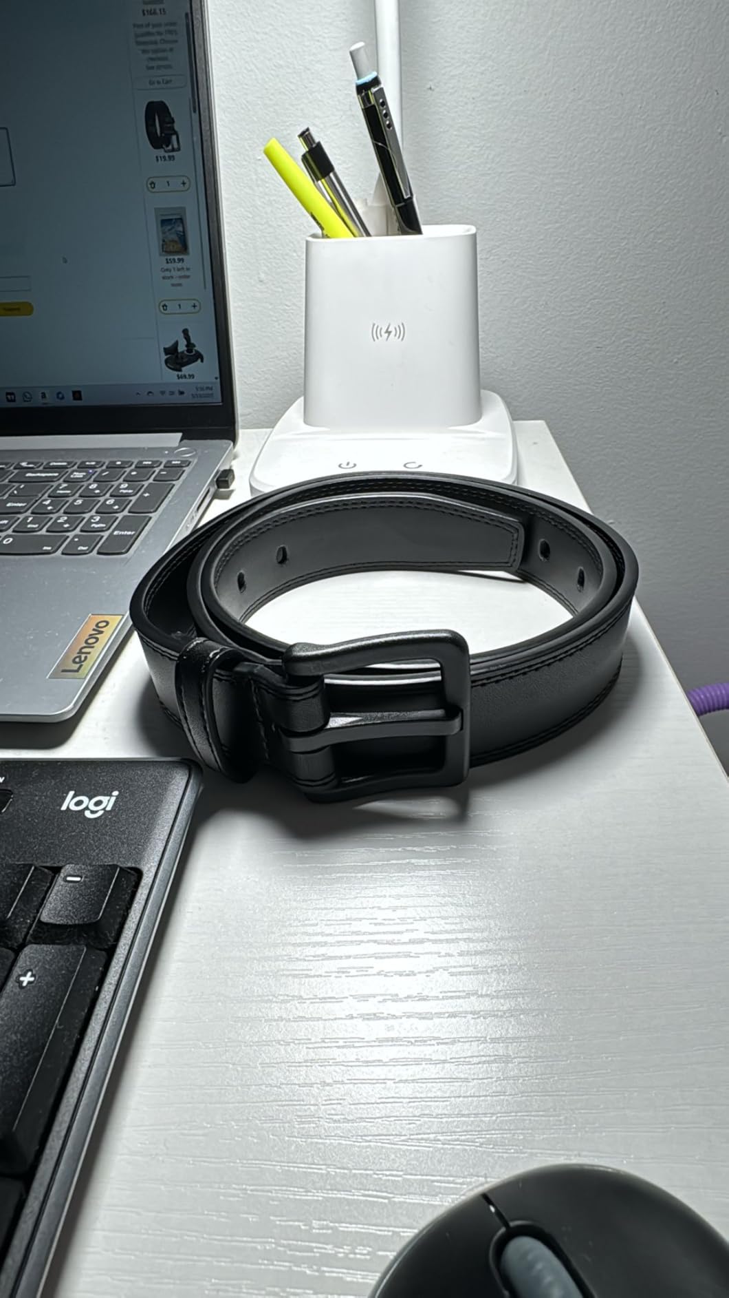 XZQTIVE Men's Metal Free Belt Hypoallergenic Leather Belts For Jeans Dress Nickle Free TSA Belt With Black Buckle - Customer Photo 1