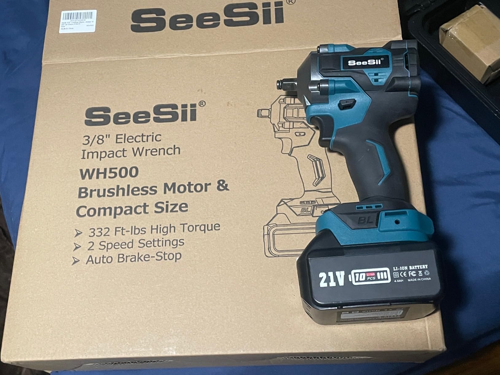 Seesii 1000Nm(738ft-lbs) High Torque Cordless Impact Wrench, 1/2 Brushless Battery Impact Gun w/ 4.0Ah Battery,Fast Charger, 5pcs Sockets & Storage Tool Box, Electric Impact Wrench for Car Truck,WH750 - Customer Photo 2