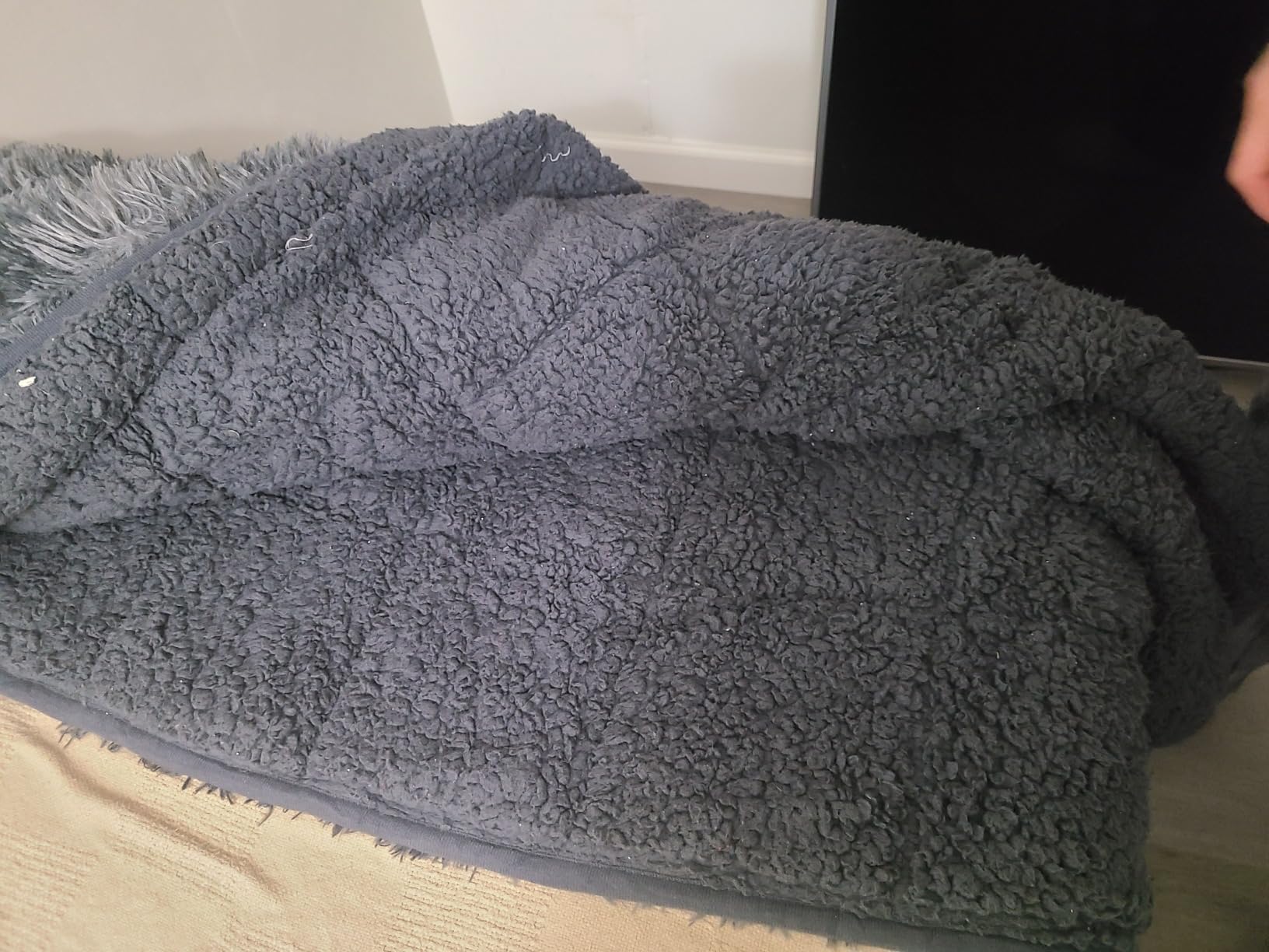 Weighted Blanket Queen Size 15lbs, Classy Soft Jacquard Sherpa Weighted Blankets for Sleep Natural and Calming, Fluffy Cozy Sofa Bed Blanket for Winter, Beige, 60 x 80 inches - Customer Photo 5