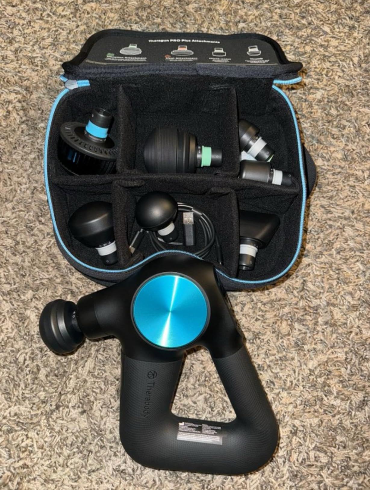 Therabody Theragun PRO Plus - 6-in-1 Deep Tissue Percussion Massage Gun, Handheld Personal Massager for Full Body Pain Relief & Muscle Tension with Biometric Breathwork, Vibration & Heated Attachments Customer Review Therabody Theragun PRO Plus - 6-in-1 Deep Tissue Percussion Massage Gun, Handheld Personal Massager for Full Body Pain Relief & Muscle Tension with Biometric Breathwork, Vibration & Heated Attachments - Customer Photo 1